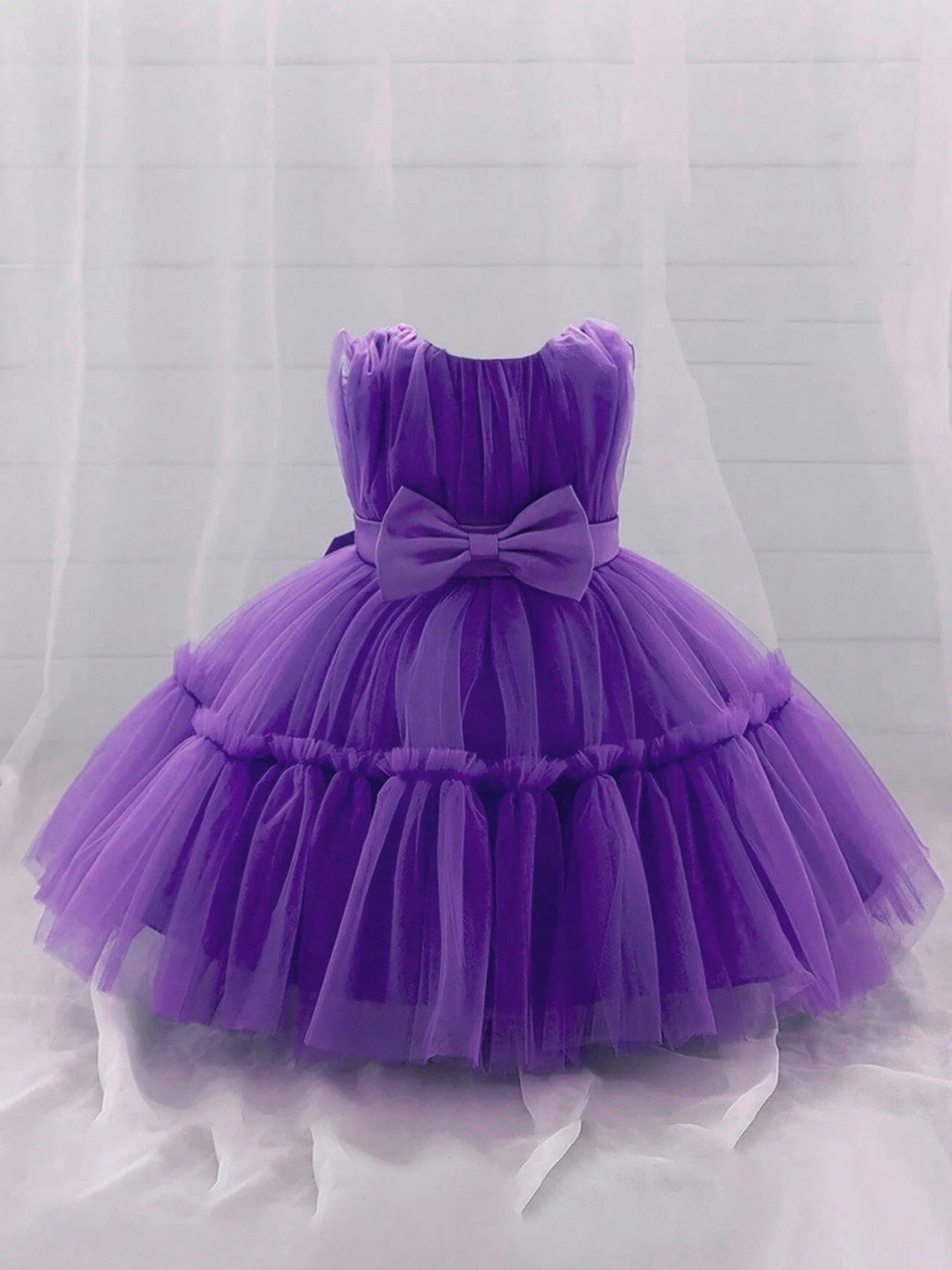 

BAESD Girls Ruffled Net Empire Dress, Purple