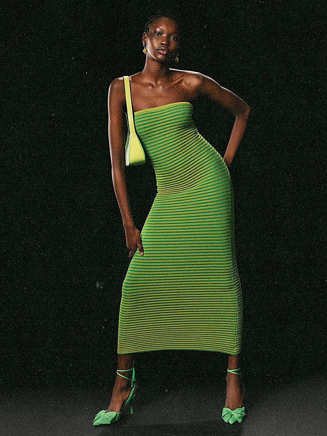 

LULU & SKY Striped Bodycon Midi Dress, Green