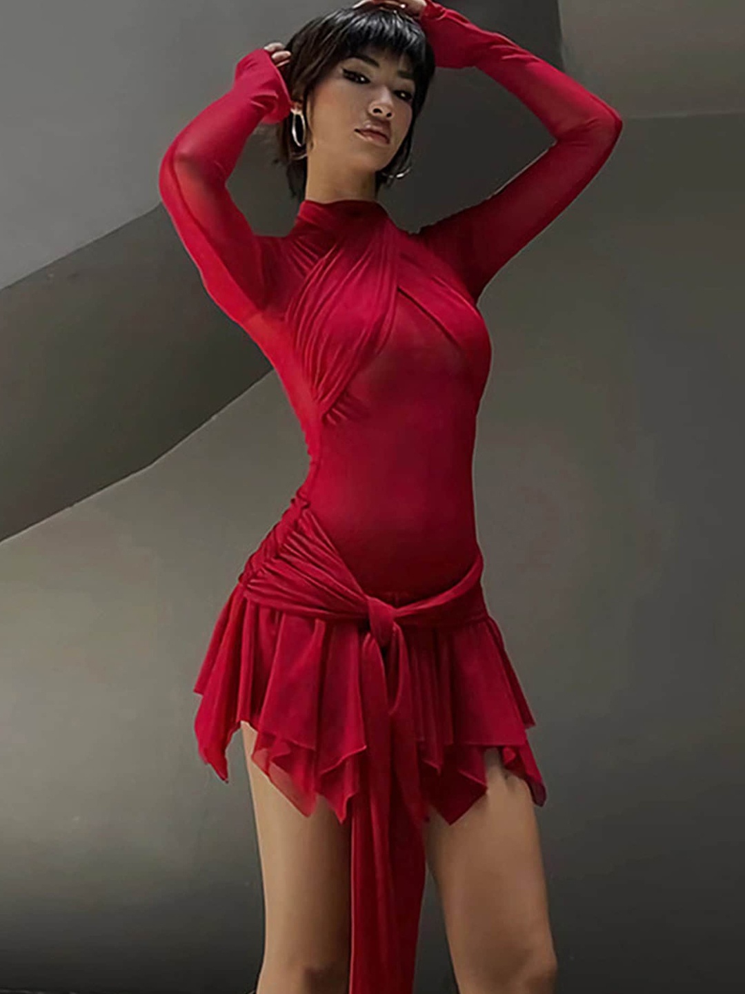 

LULU & SKY High Neck Gathered Bodycon Mini Dress, Red