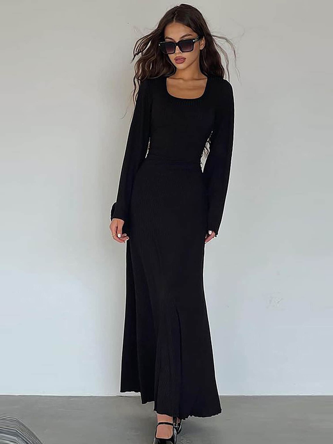 

LULU & SKY Long Sleeves Maxi Dress, Black