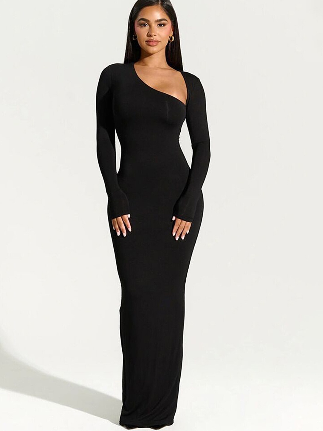 

LULU & SKY Asymmetric Neck Maxi Dress, Black