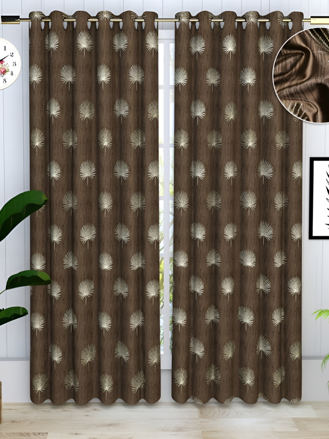 

bsb home Coffee Brown & Beige 2 Pieces Floral Room Darkening Door Curtain
