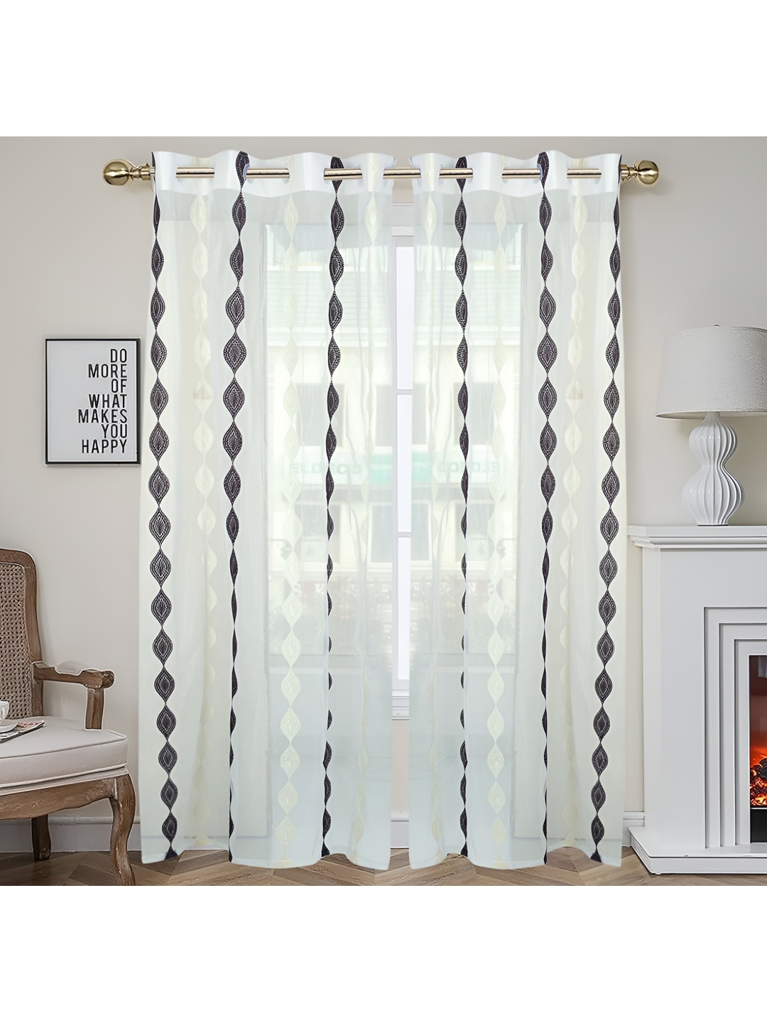 

bsb home White & Coffee Brown 2 Pieces Sheer Door Curtains