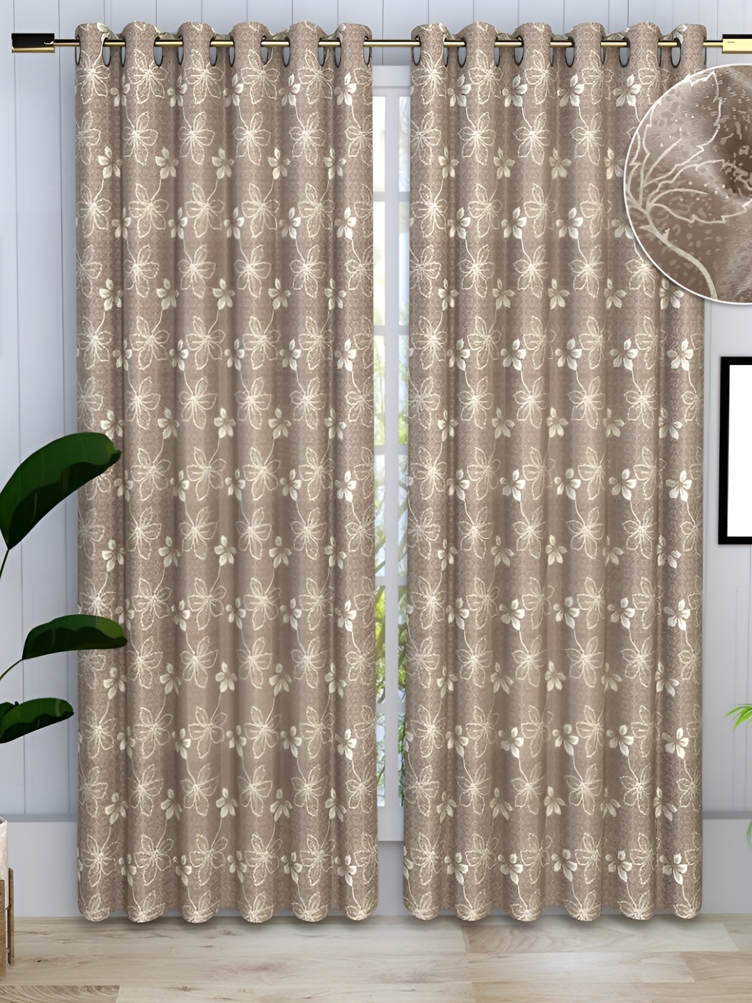 

bsb home Brown & Beige 2 Pieces Room Darkening Door Curtain