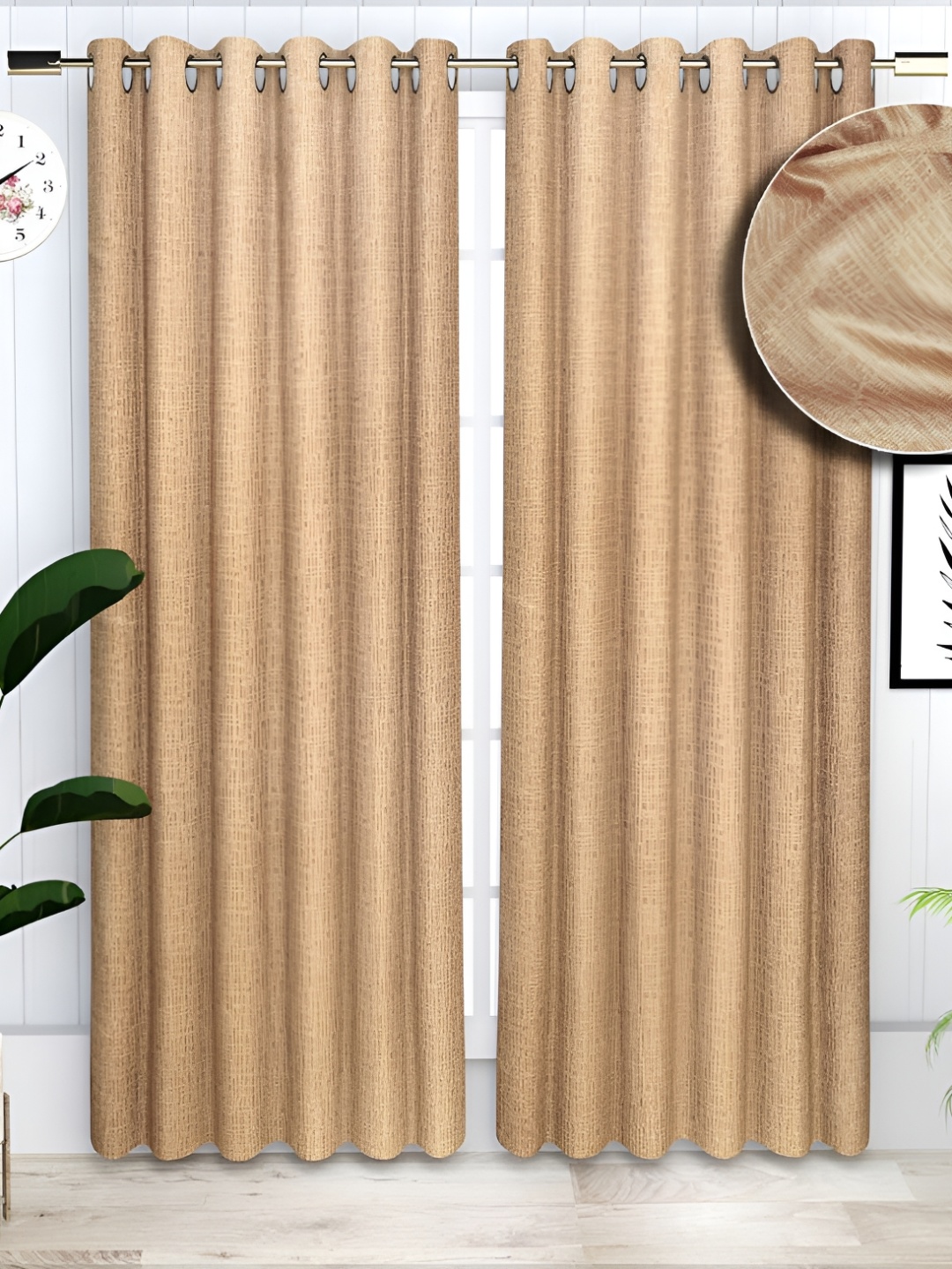

bsb home Beige 2 Pieces Abstract Silk Room Darkening Door Curtain