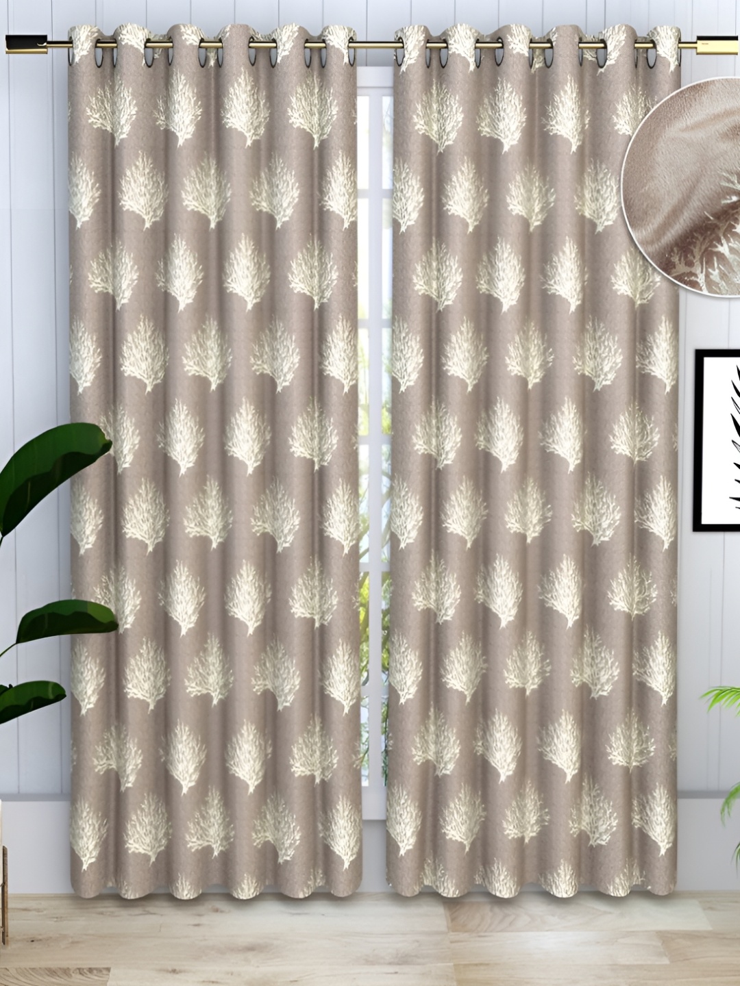 

bsb home Tan & Gold Toned 2 Pieces Room Darkening Door Curtains