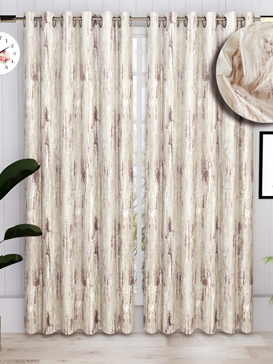 

bsb home Beige & Gold Toned 2 Pieces Room Darkening Door Curtains