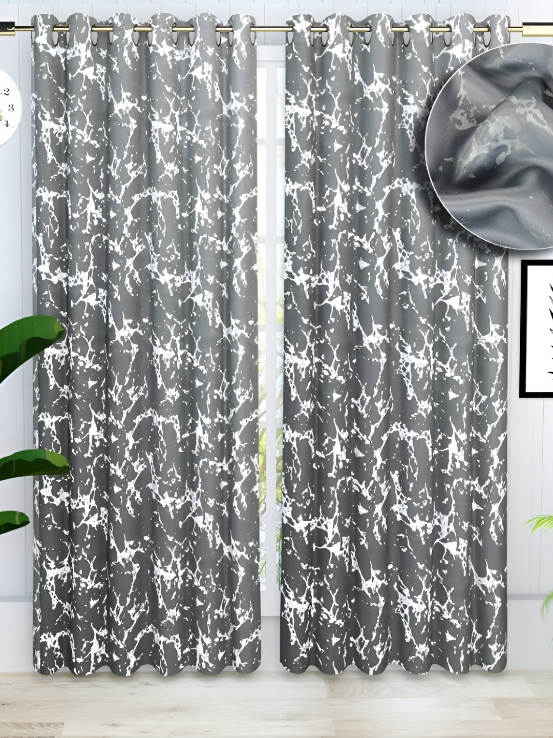 

bsb home Grey & White 2 Pieces Abstract Black Out Door Curtain