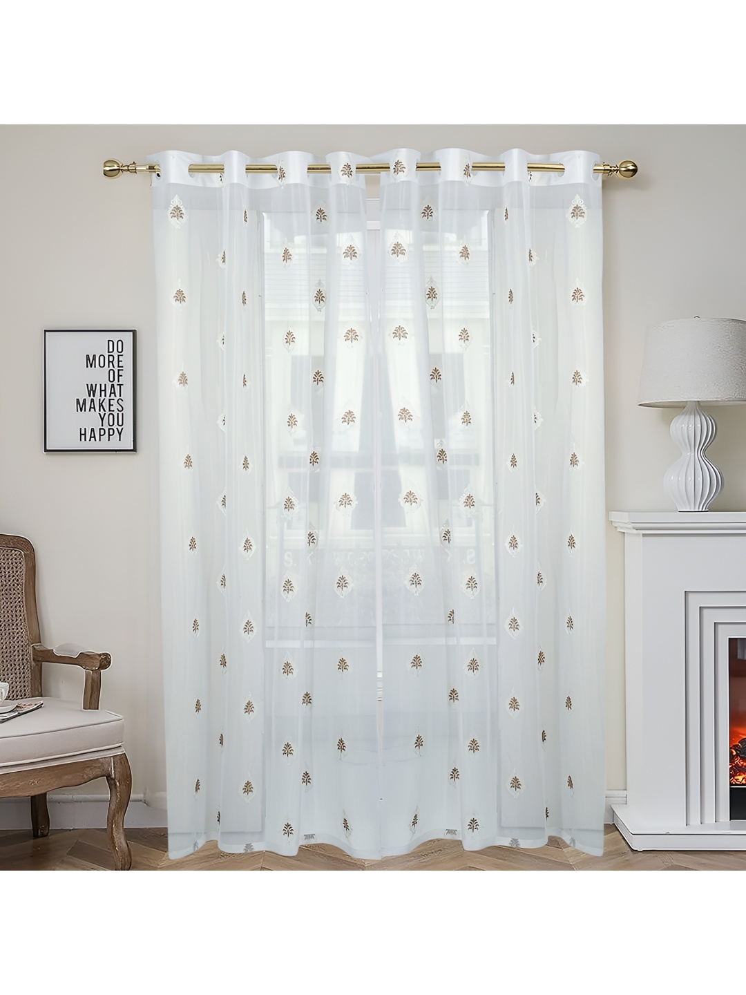 

bsb home White & Brown 2 Pieces Sheer Door Curtain