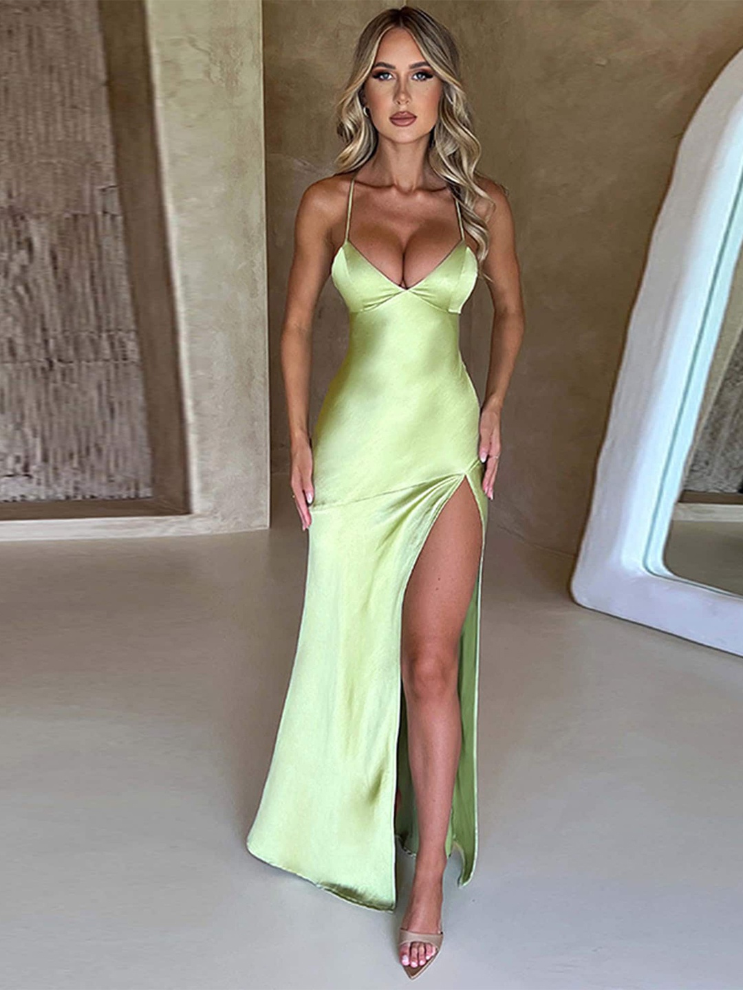 

LULU & SKY Shoulder Straps Maxi Dress, Green