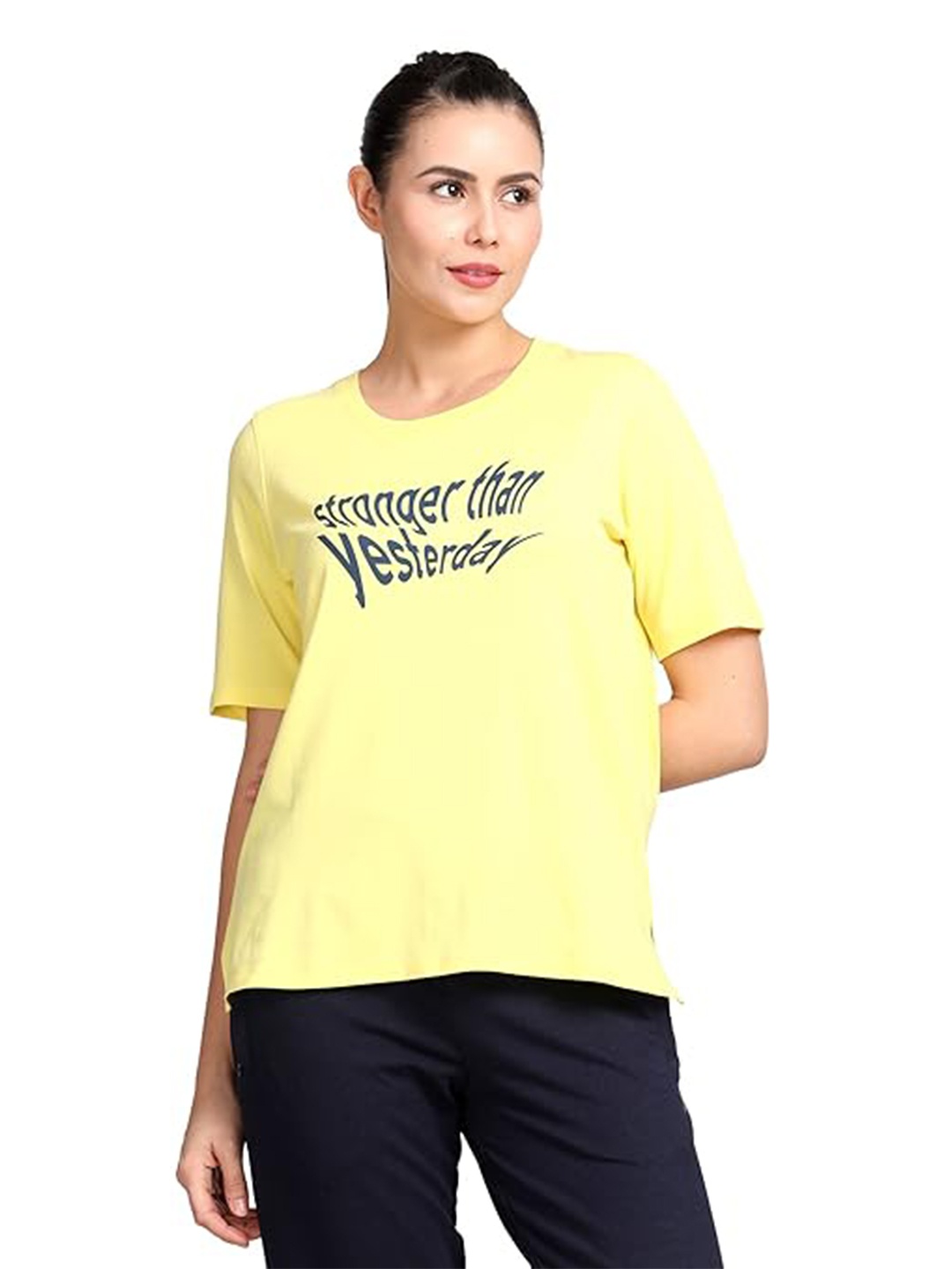 

LAVOS Typography Printed Cotton T-shirt, Yellow