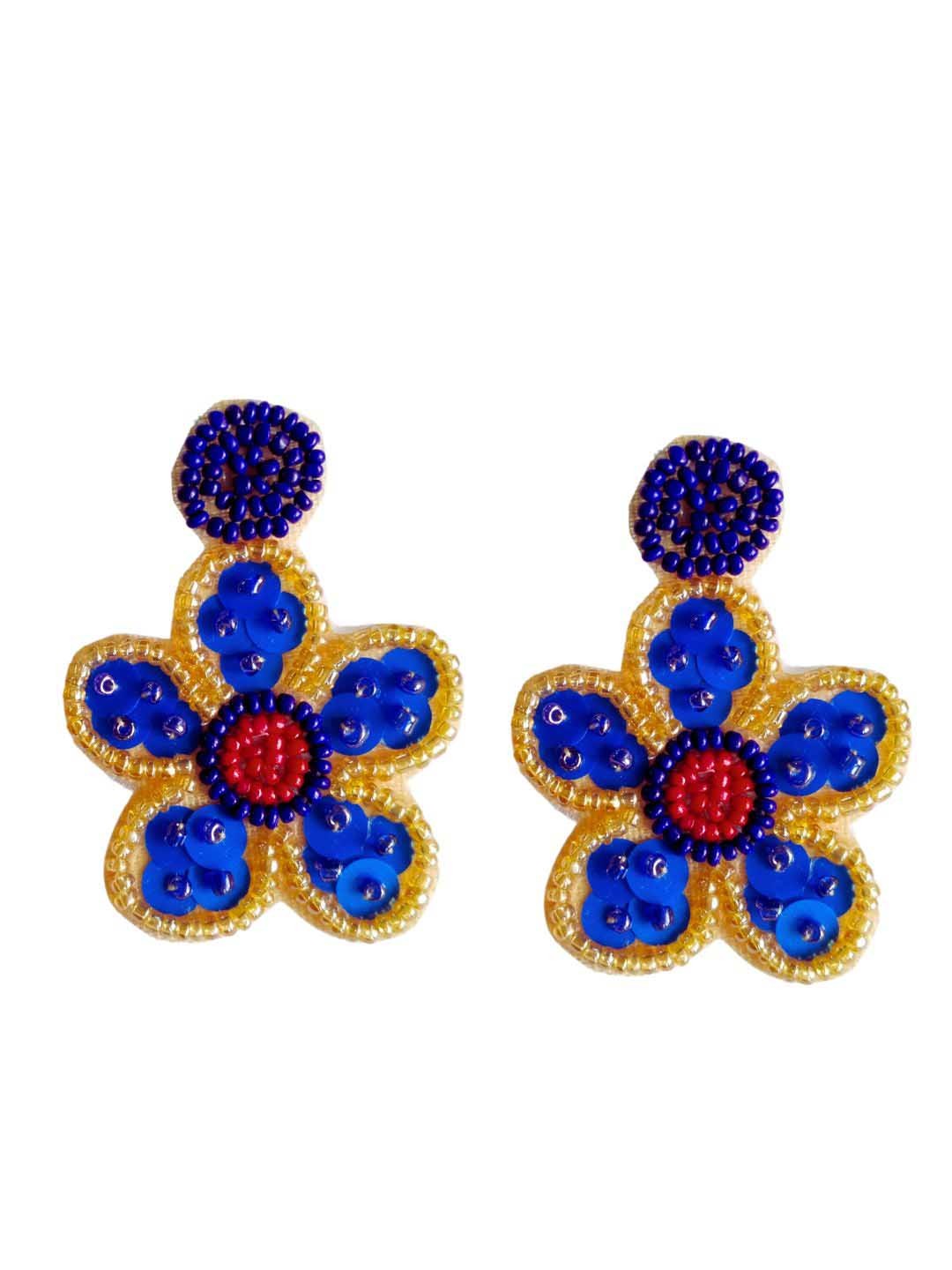 

DressBerry Beaded Bohemian Floral Drop Earrings, Blue