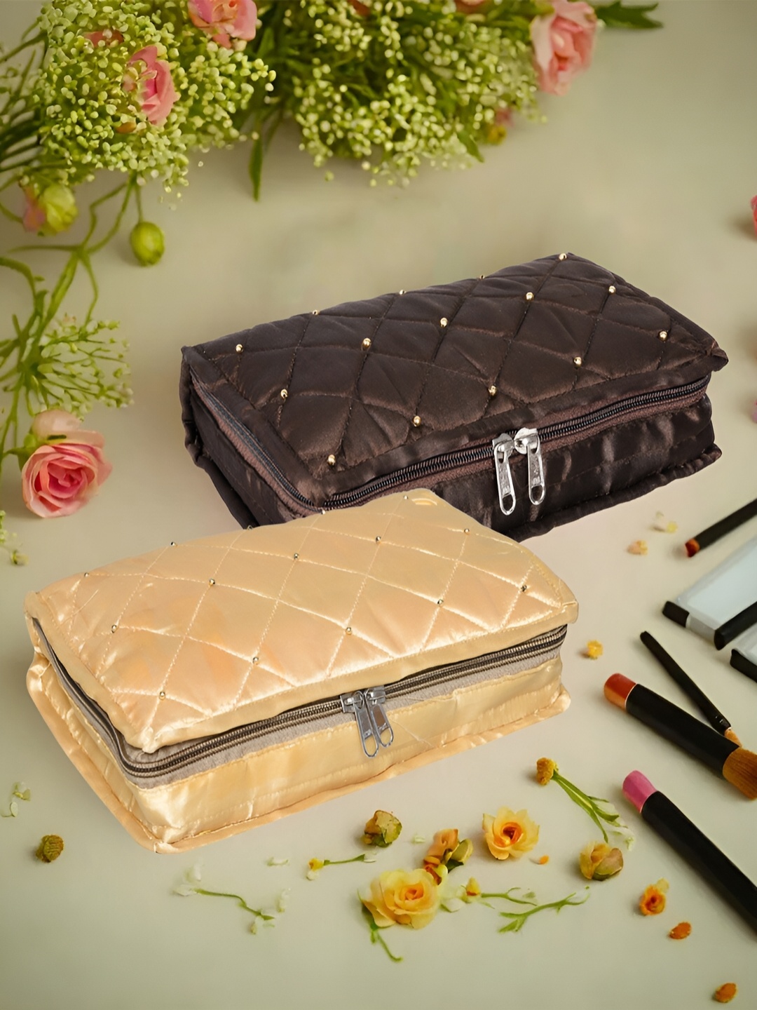 

Kuber Industries Beige & Brown 2 Pieces Jewellery Organisers