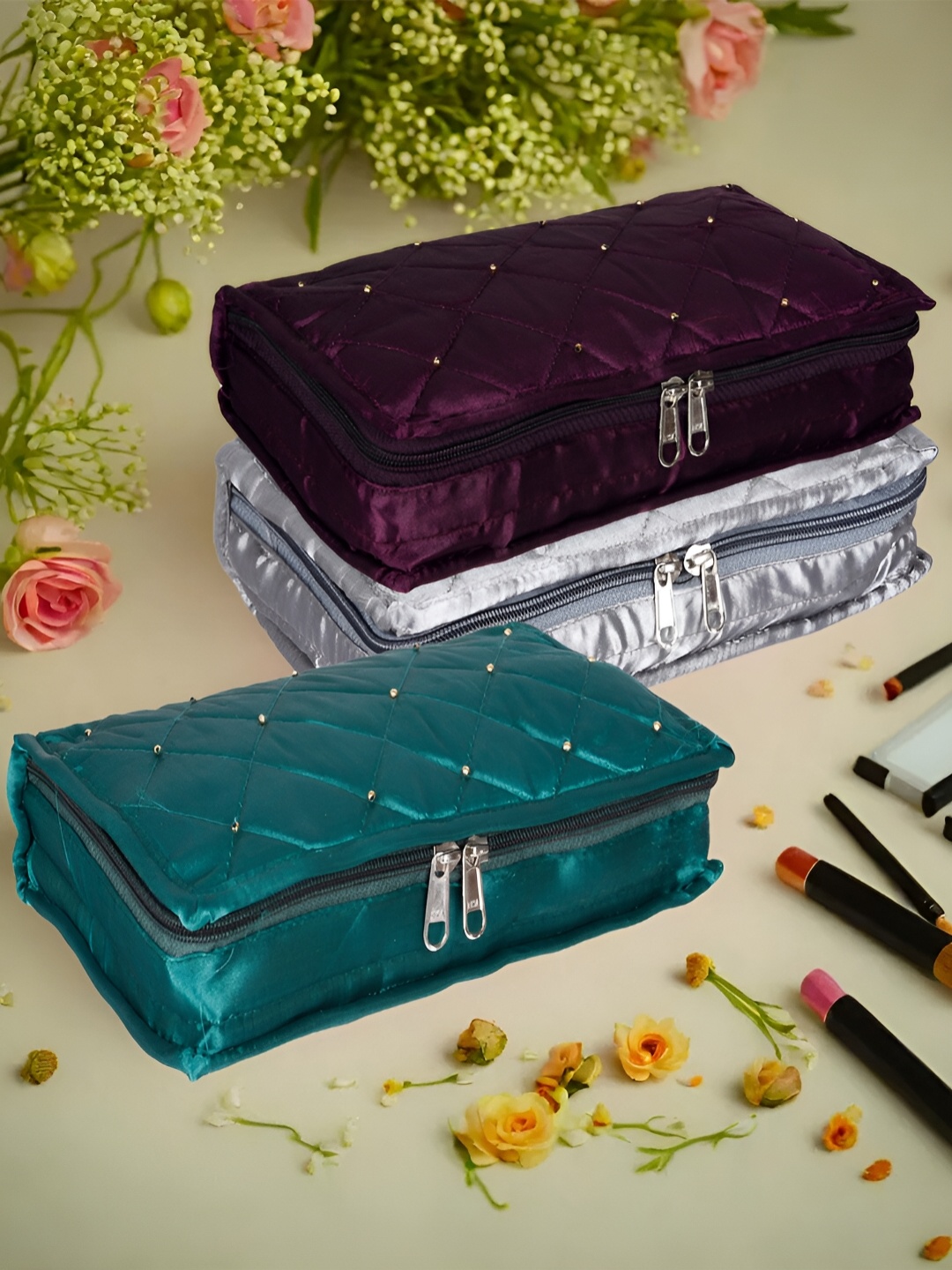 

Kuber Industries Green & Grey 3 Pieces Jewellery Organisers