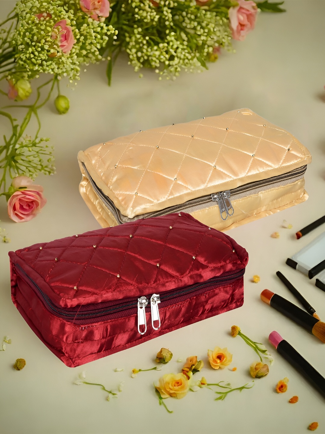 

Kuber Industries Red & Gold Toned 2 Pieces Jewellery Organisers