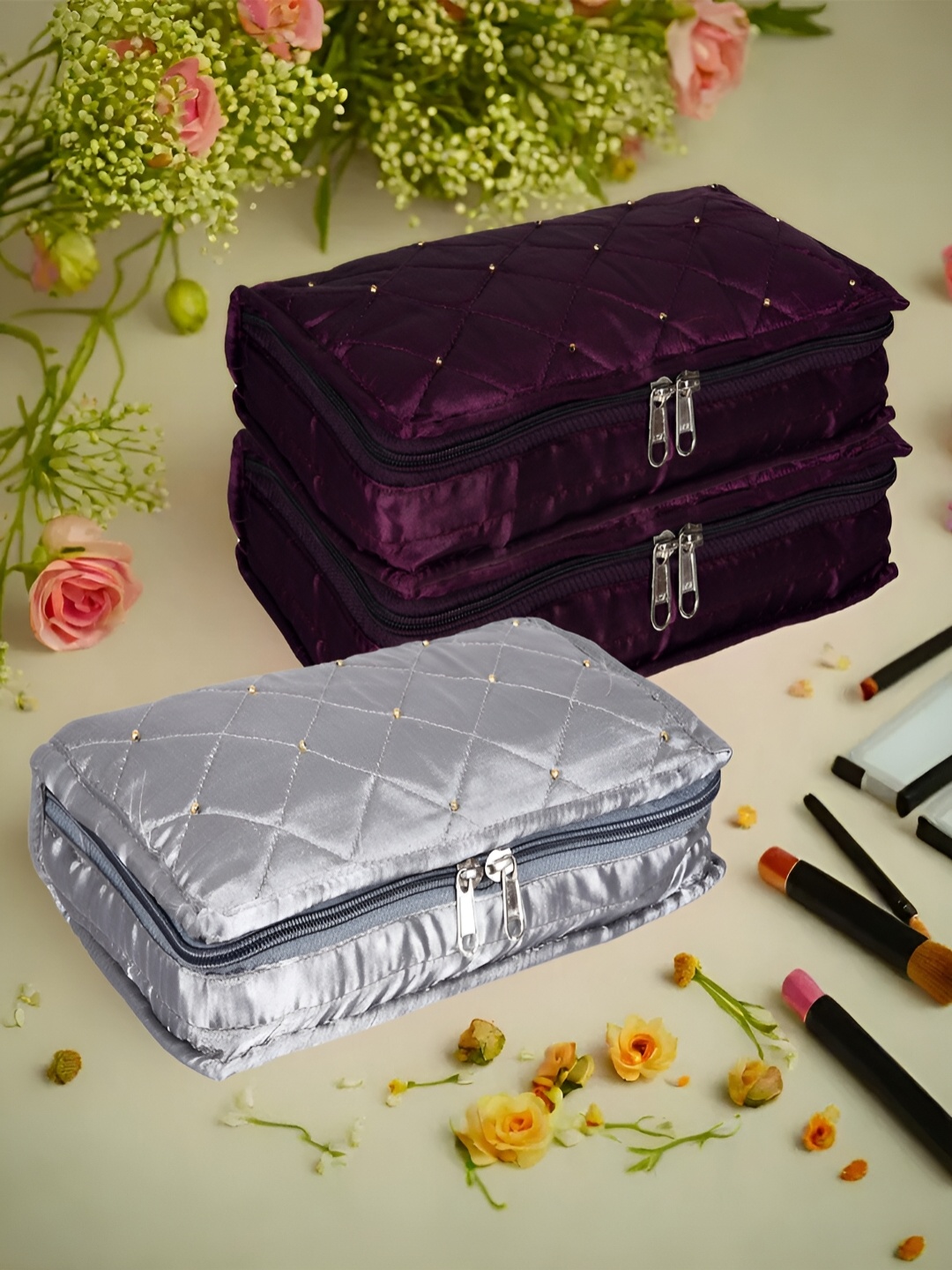 

Kuber Industries Grey & Purple 3 Pieces Jewellery Organisers