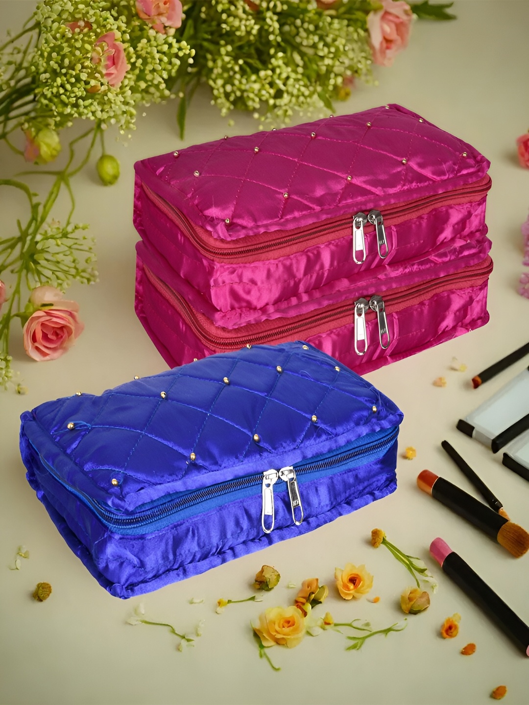 

Kuber Industries Pink and Blue 3 Pieces Reusable Jewellery Organisers