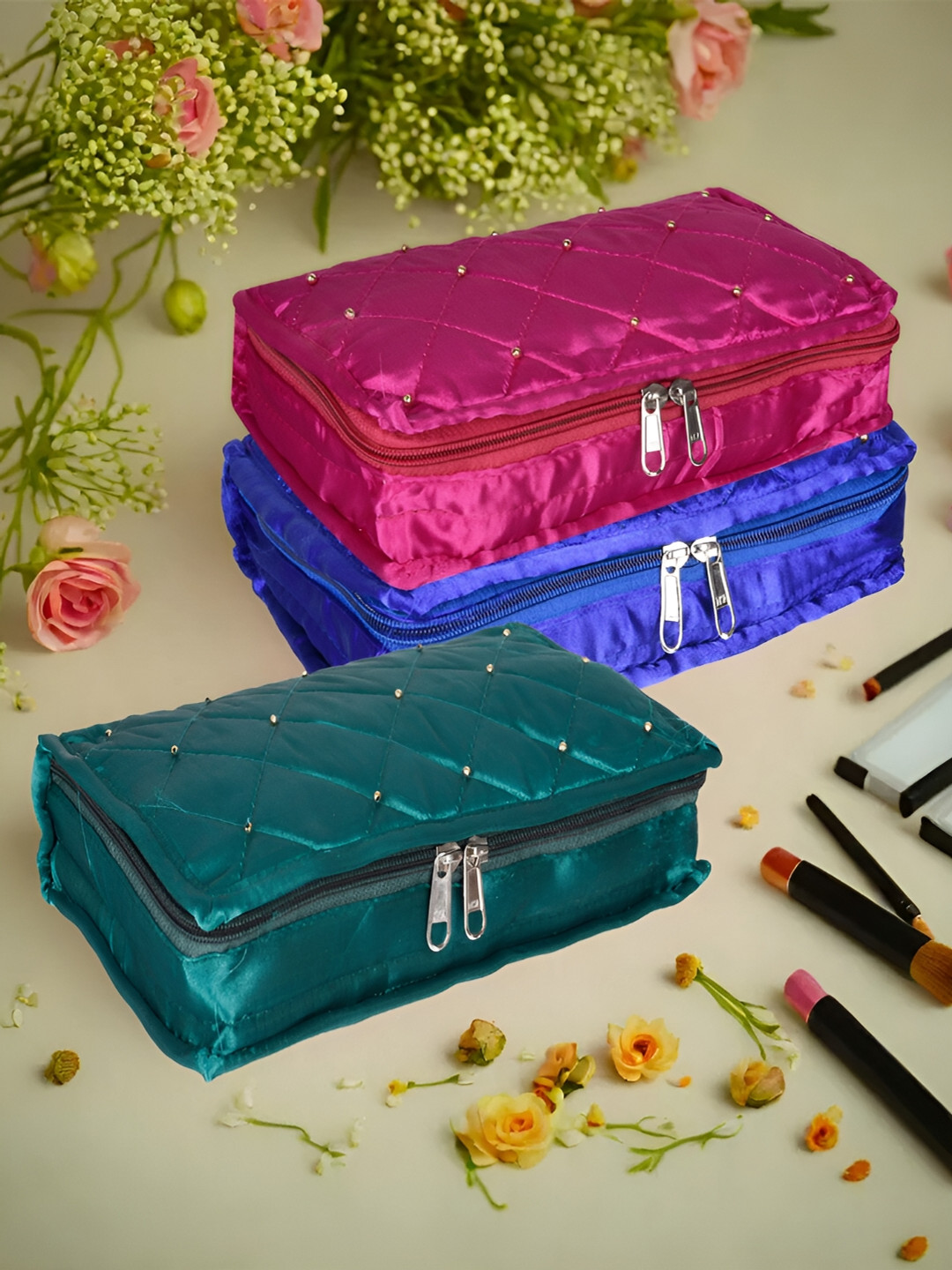 

Kuber Industries Green 3 Pieces Reusable Jewellery Organisers