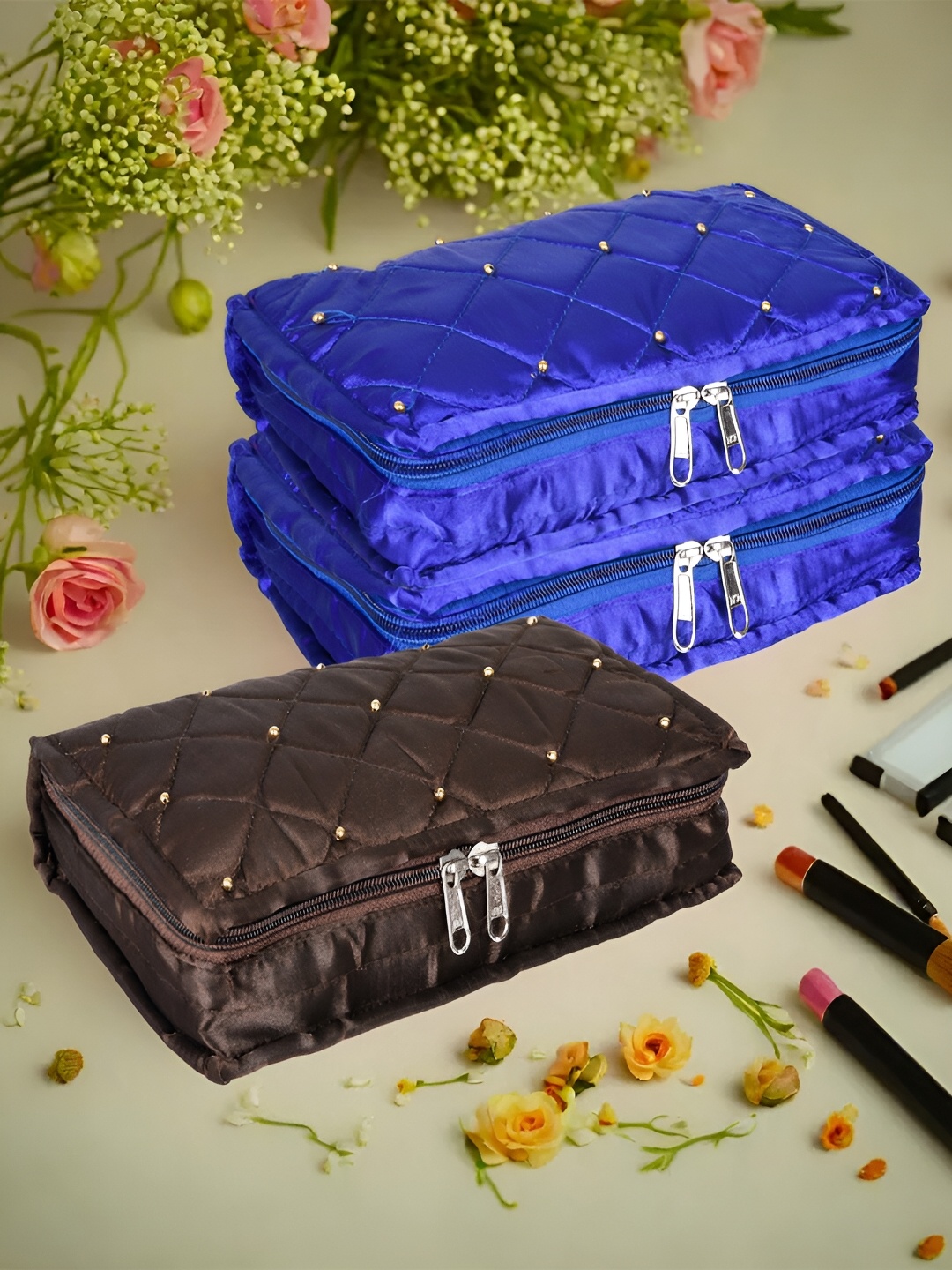 

Kuber Industries Blue 3 Pieces Reusable Jewellery Organisers