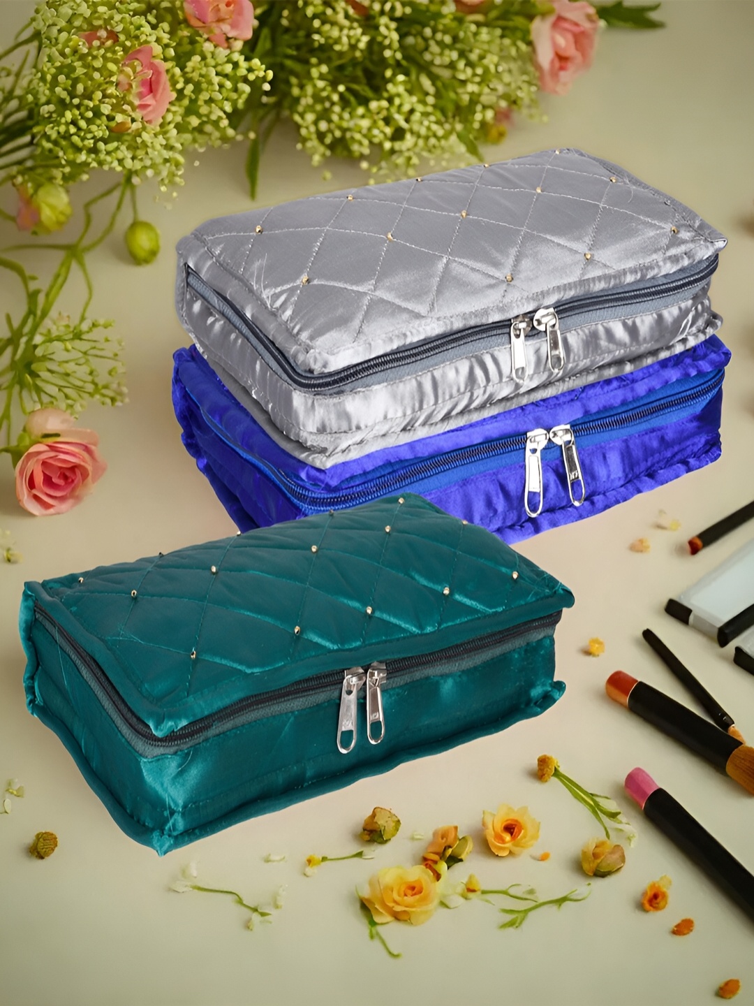 

Kuber Industries Green & Grey 3 Pieces Jewellery Organisers
