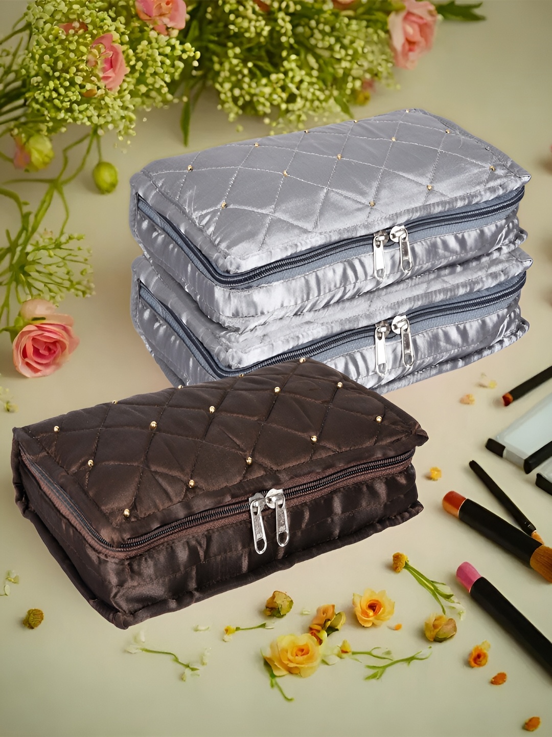 

Kuber Industries Silver-Toned 3 Pcs Reusable Jewellery Organisers