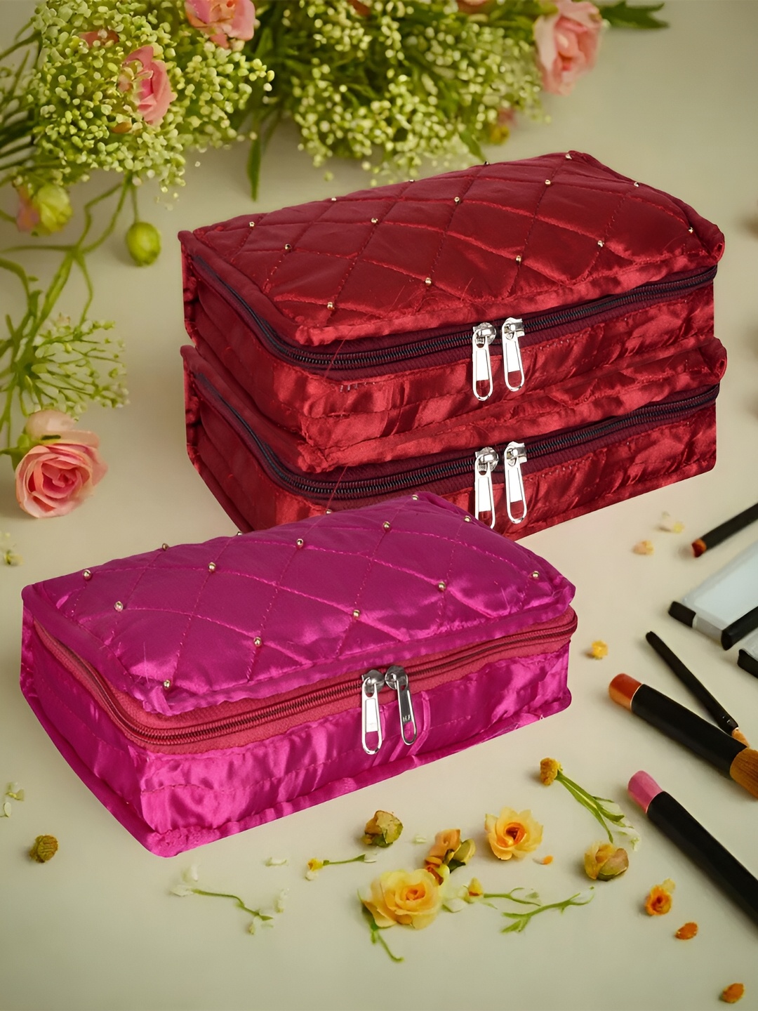 

Kuber Industries Red & Pink 3 Pieces Jewellery Organisers