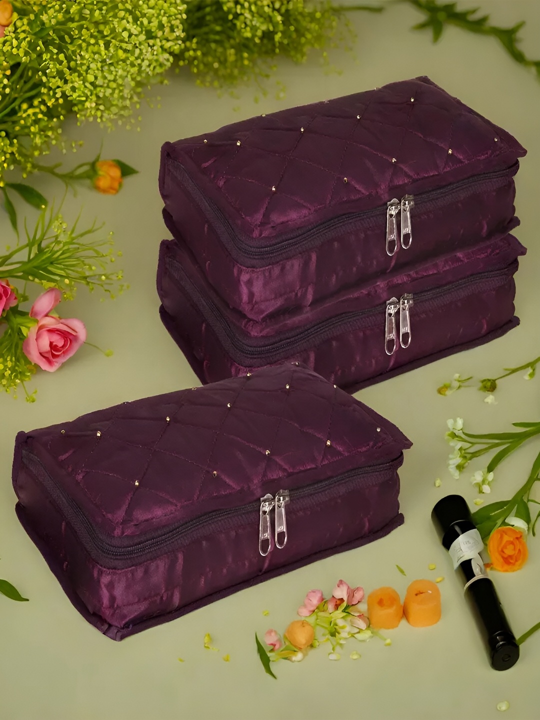 

Kuber Industries Purple 3 Pieces Self Design Reusable Jewellery Organisers