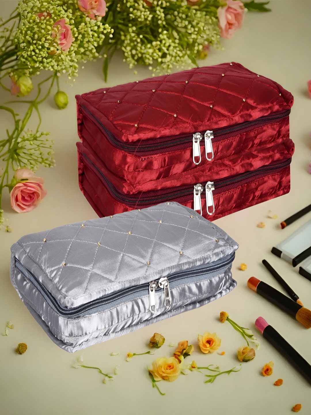 

Kuber Industries Silver-Toned 3 Pieces Reusable Jewellery Organisers