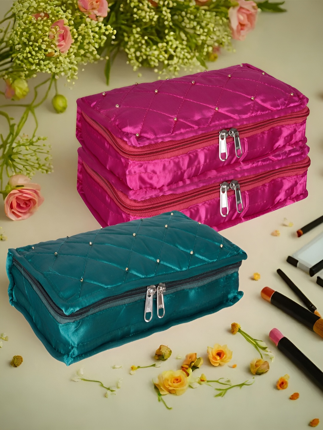 

Kuber Industries Pink 3 Pieces Reusable Jewellery Organisers