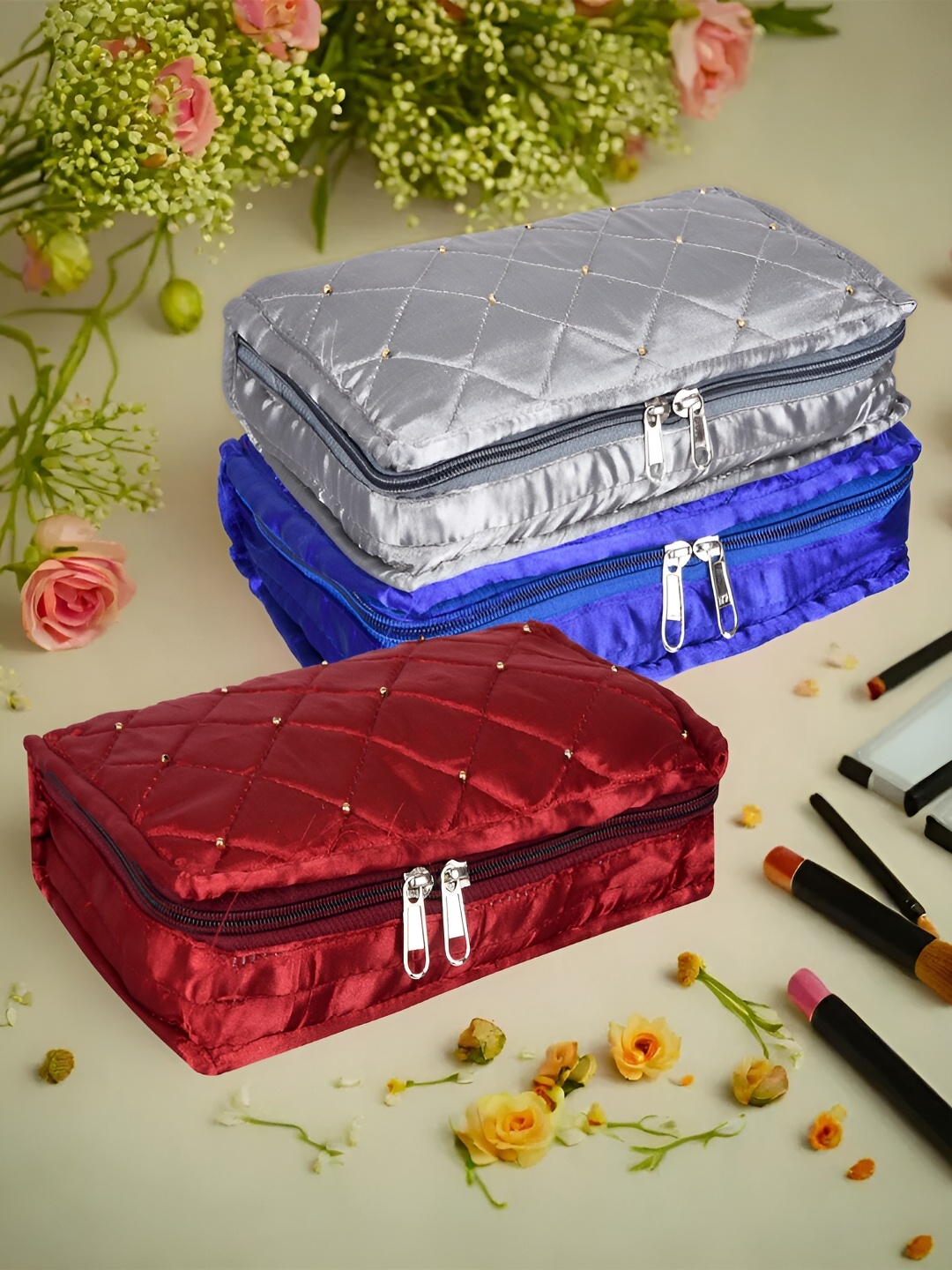 

Kuber Industries Blue & Red 3 Pieces Jewellery Organisers