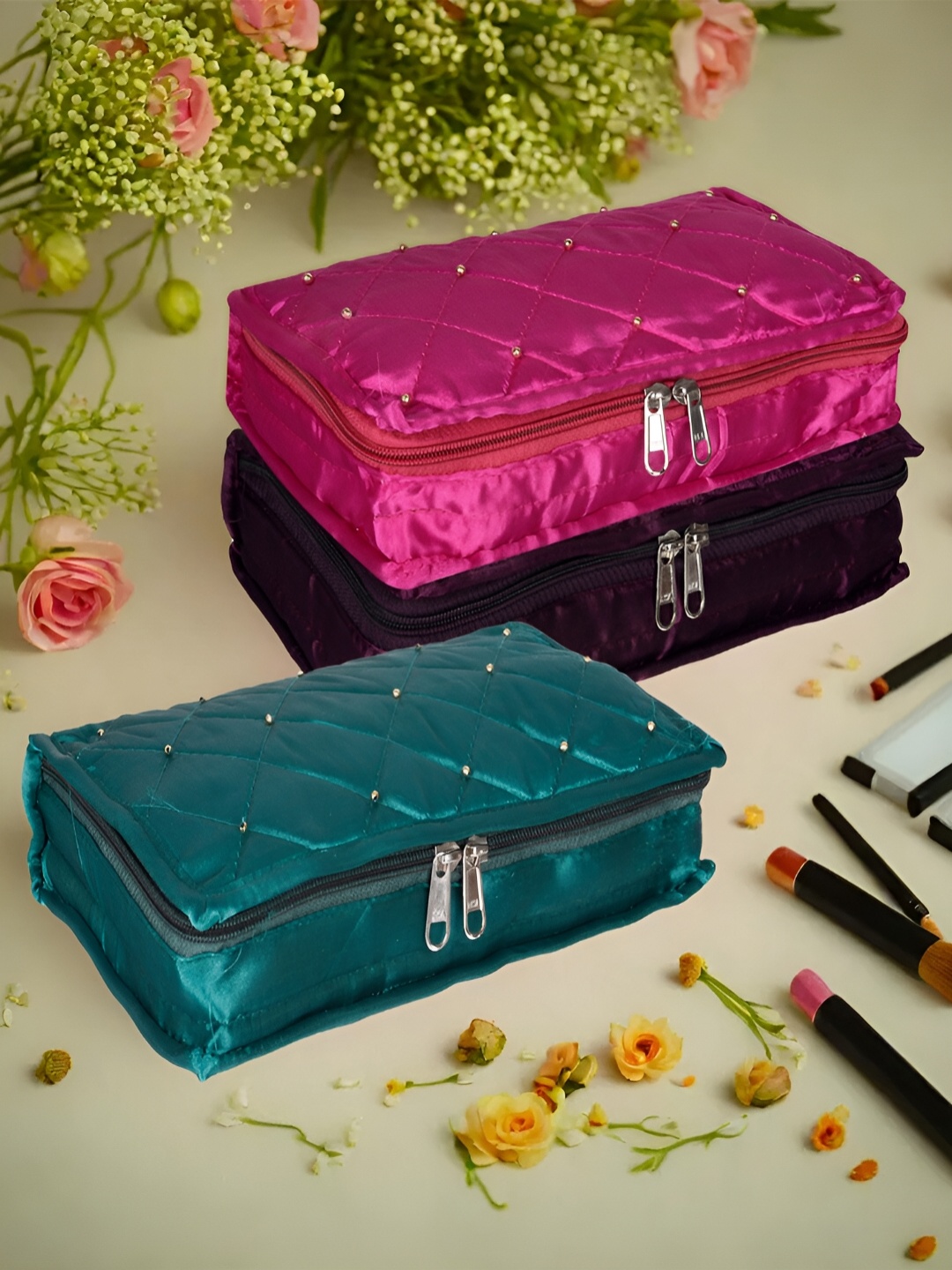 

Kuber Industries Green 3 Pcs Reusable Jewellery Organisers