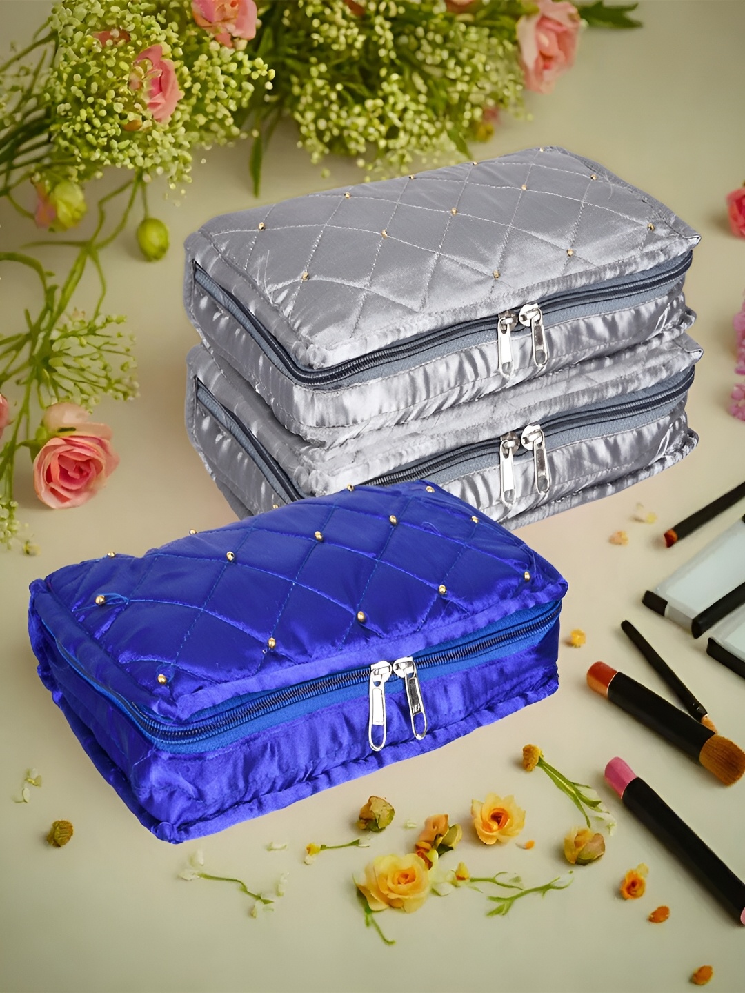 

Kuber Industries Grey 3 Pcs Reusable Jewellery Organisers