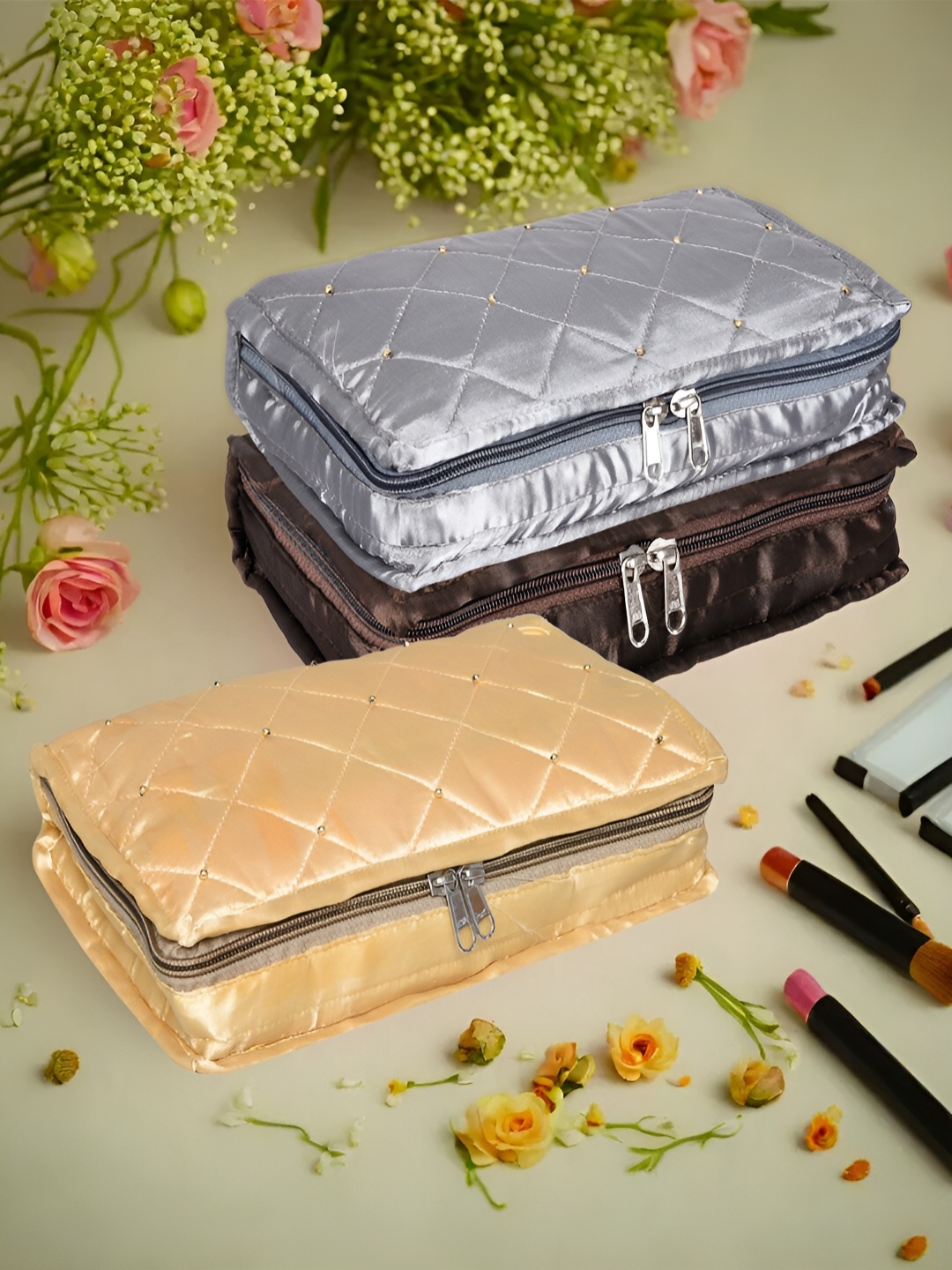 

Kuber Industries Beige & Grey 3 Pieces Jewellery Organisers