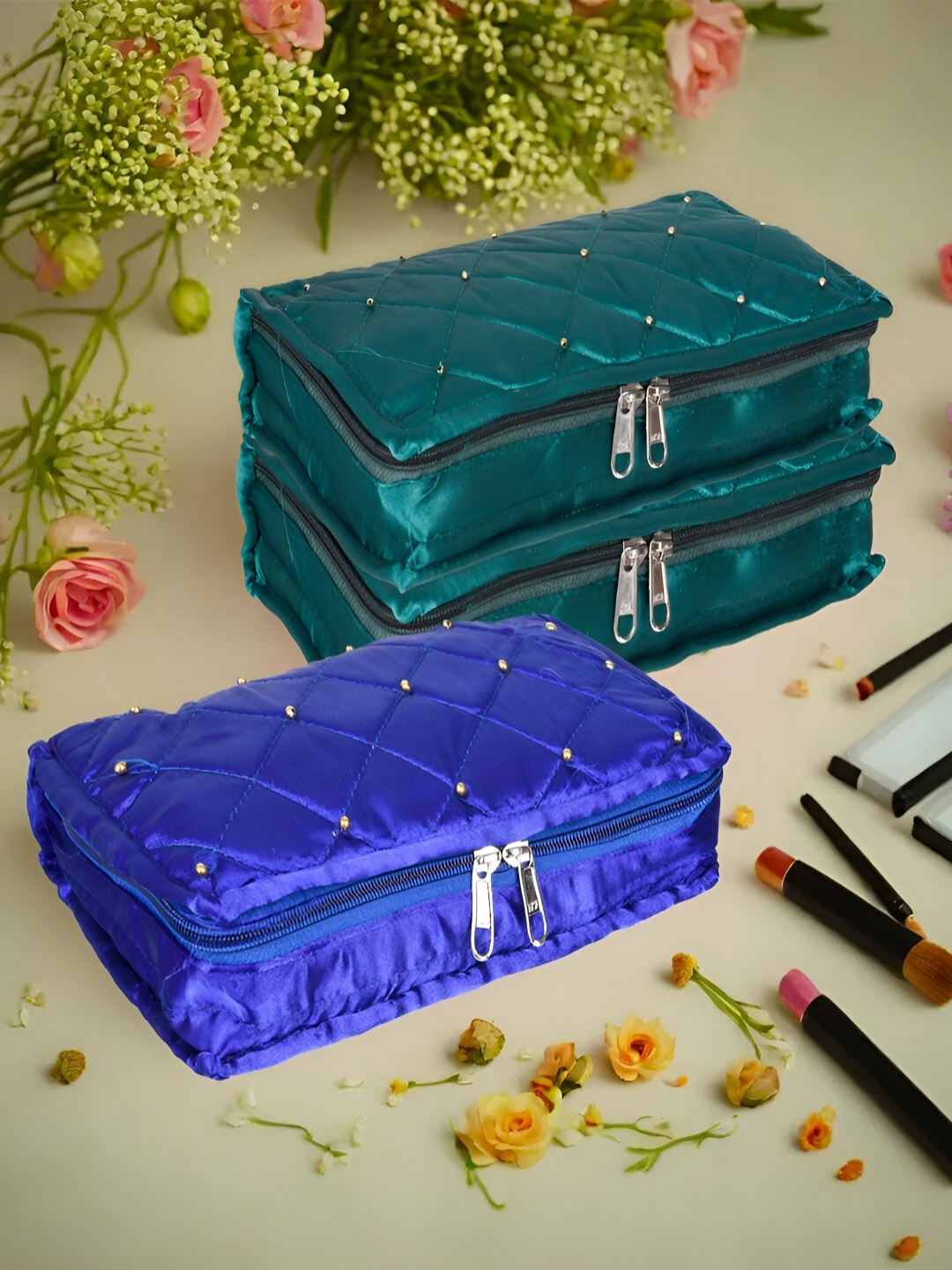 

Kuber Industries Blue & Green 3 Pieces Jewellery Organisers