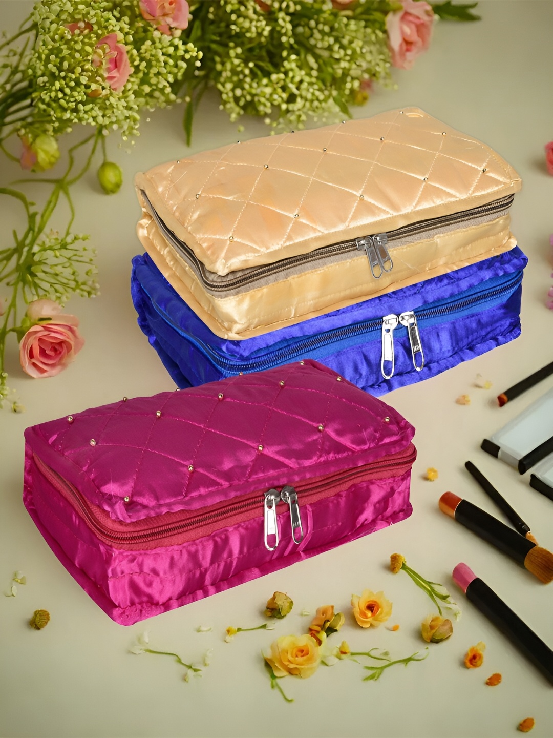 

Kuber Industries Gold-Toned 3 Pieces Reusable Jewellery Organisers