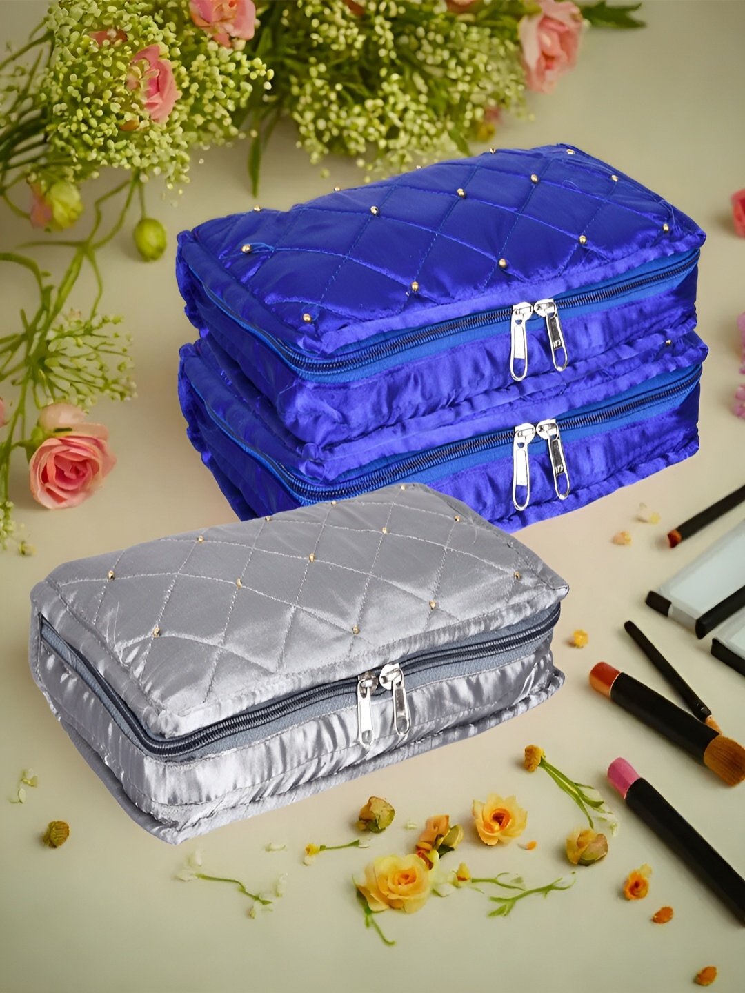 

Kuber Industries Blue 3 Pieces Reusable Jewellery Organisers