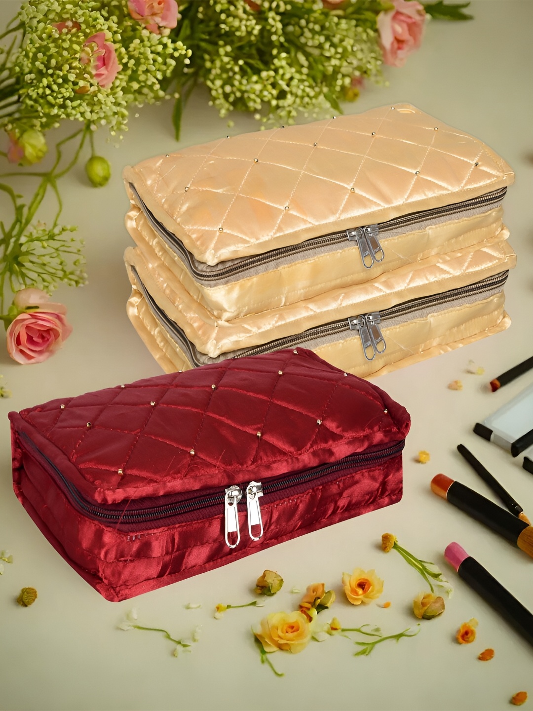 

Kuber Industries Beige & Red 3 Pieces Jewellery Organisers