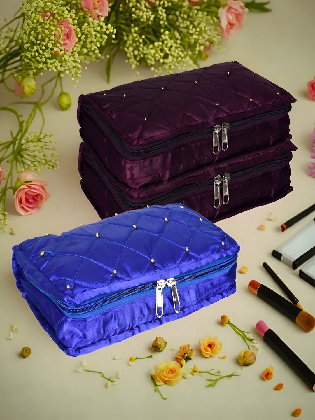 

Kuber Industries Blue 3 Pcs Reusable Jewellery Organisers