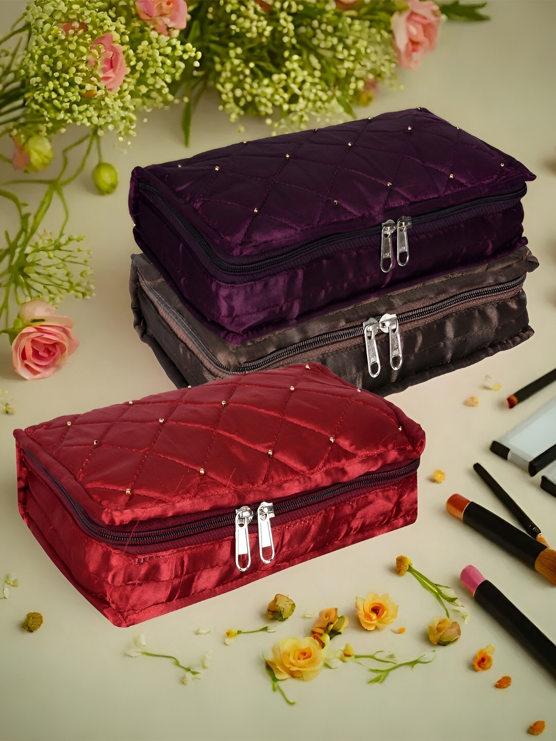 

Kuber Industries Red & Purple 3 Pieces Jewellery Organisers