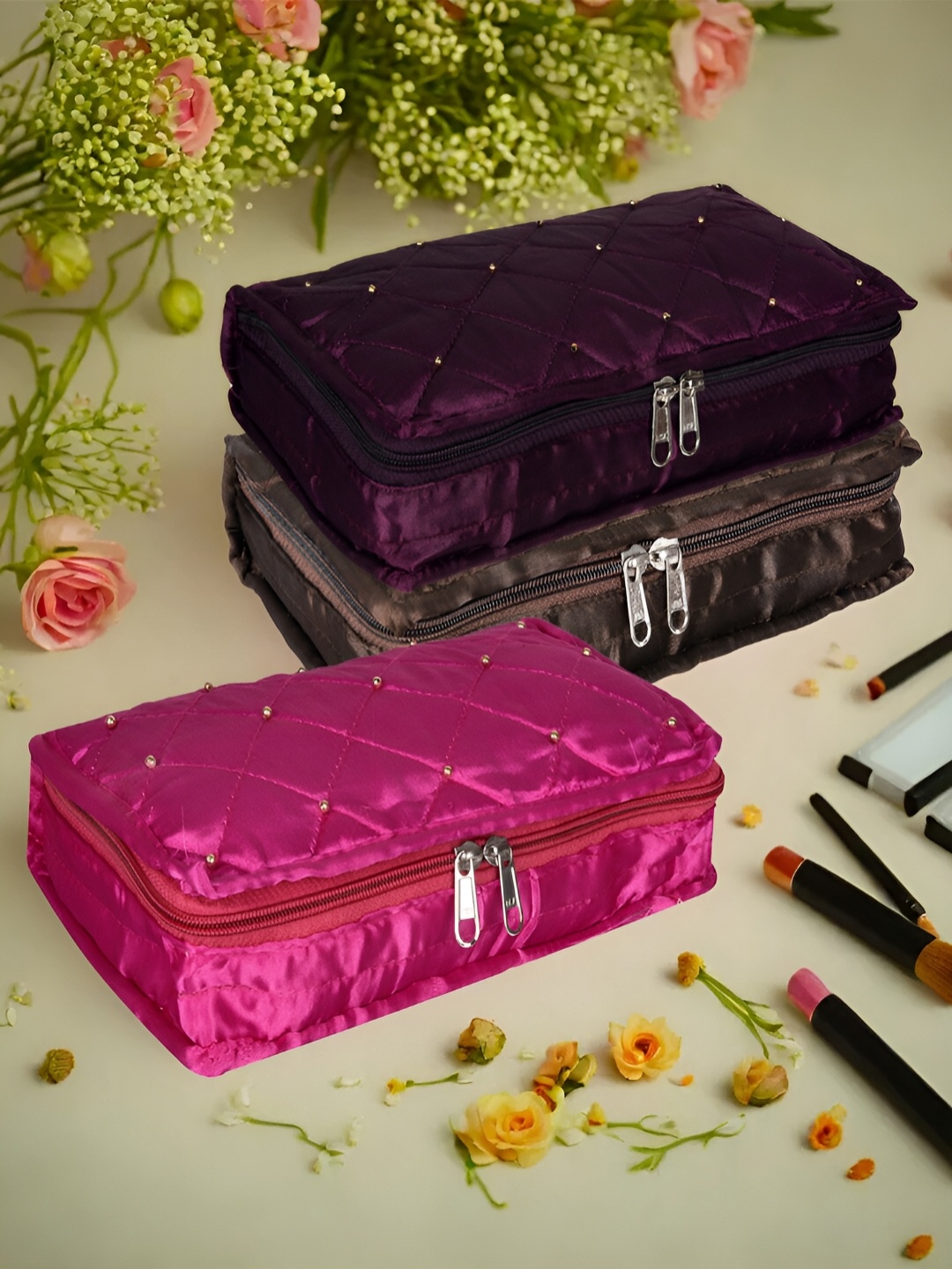 

Kuber Industries Purple & Pink 3 Pieces Reusable Jewellery Organiser