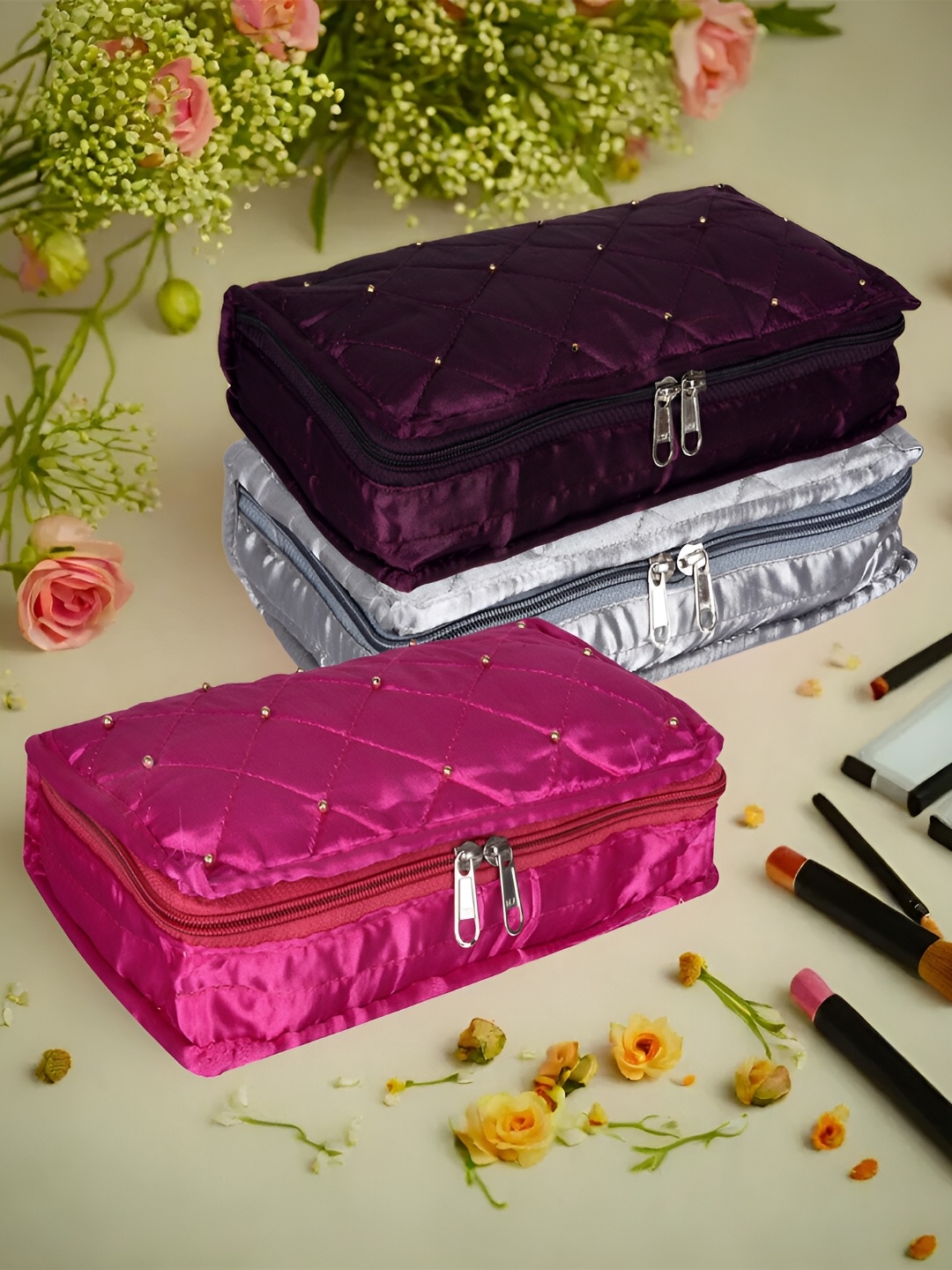 

Kuber Industries Grey & Purple 3 Pieces Jewellery Organisers