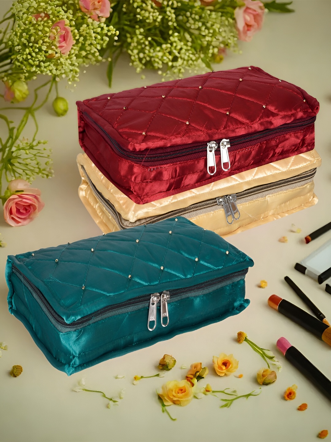 

Kuber Industries Beige & Red 3 Pieces Jewellery Organisers