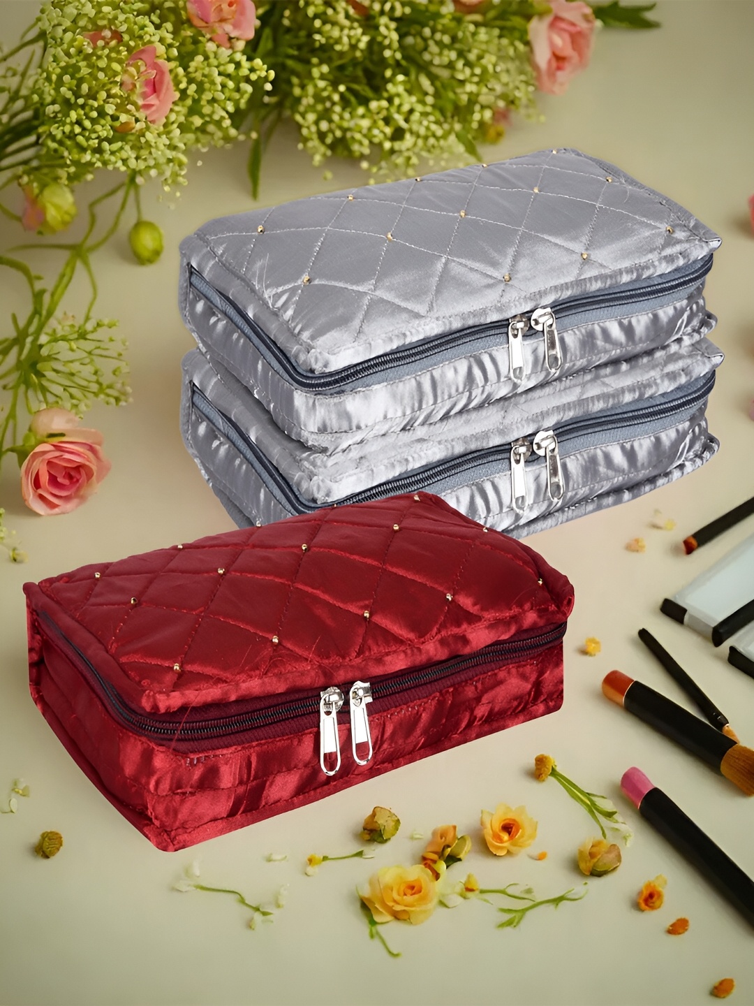 

Kuber Industries Red 3 Pcs Reusable Jewellery Organisers