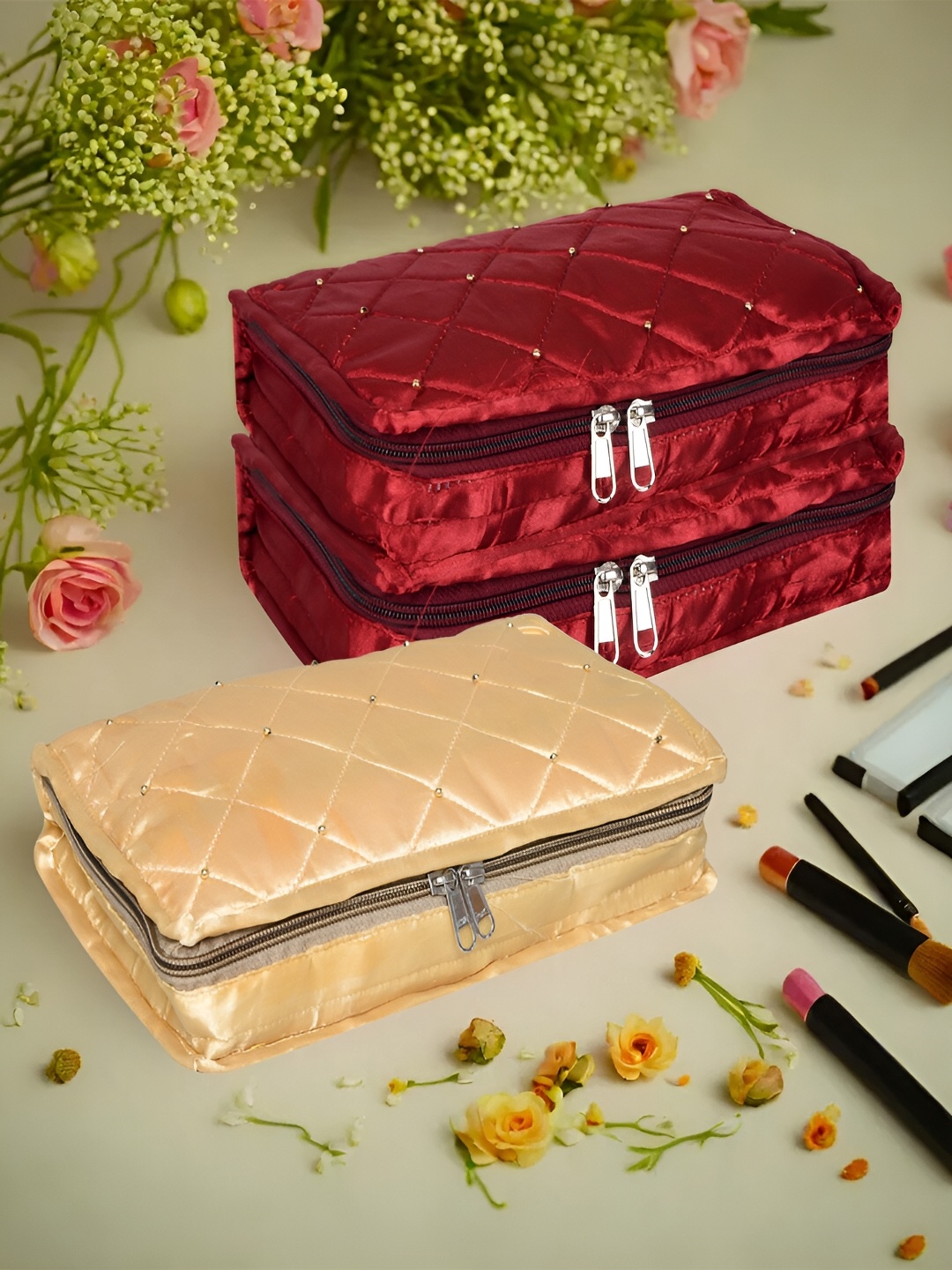 

Kuber Industries Red & Beige 3 Pieces Jewellery Organisers