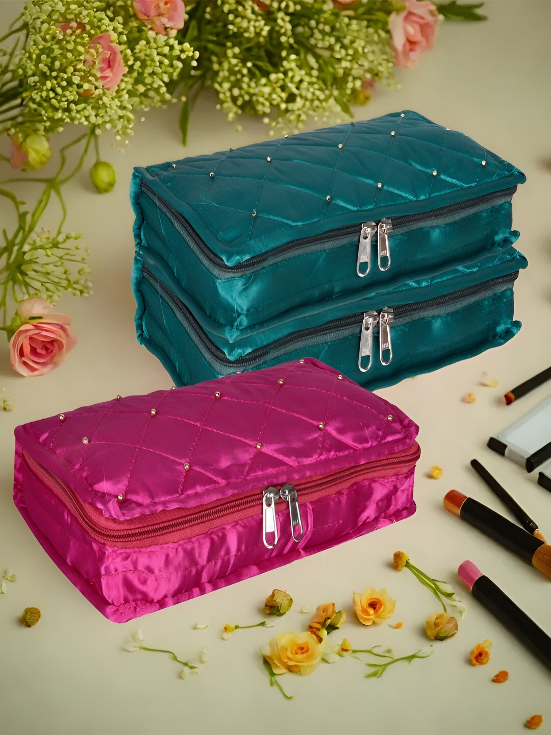 

Kuber Industries Green & Pink 3 Pieces Jewellery Organisers