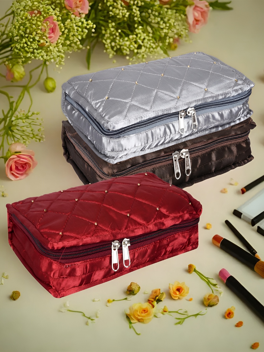 

Kuber Industries Grey 3 Pcs Reusable Jewellery Organisers