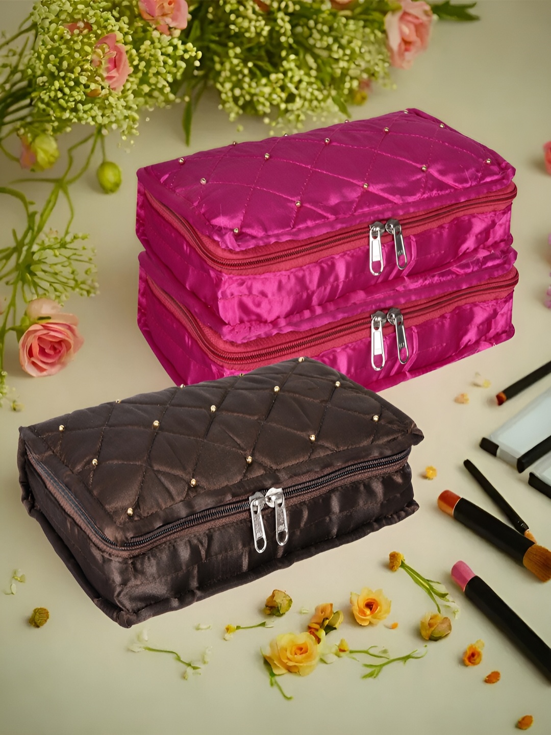 

Kuber Industries Pink 3 Pcs Reusable Jewellery Organisers