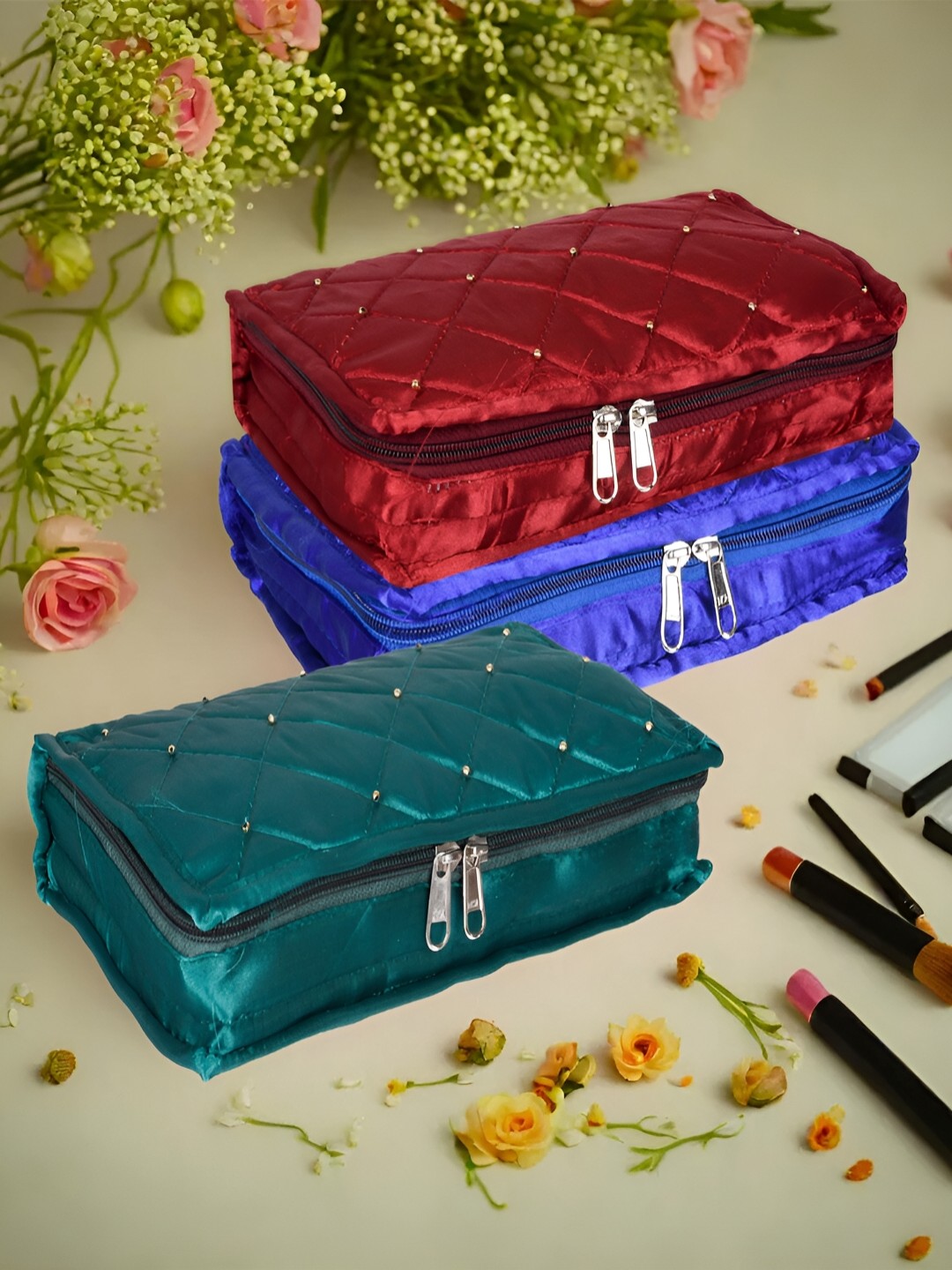 

Kuber Industries Green 3 Pieces Reusable Jewellery Organisers