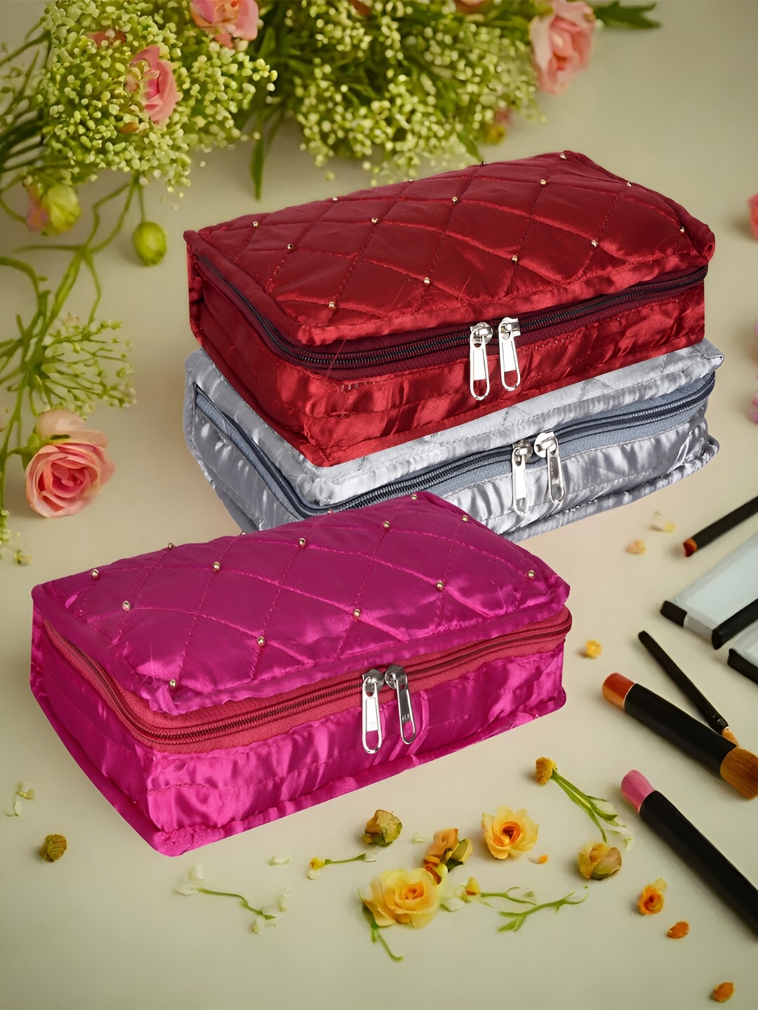 

Kuber Industries Pink & Red 3 Pieces Jewellery Organisers