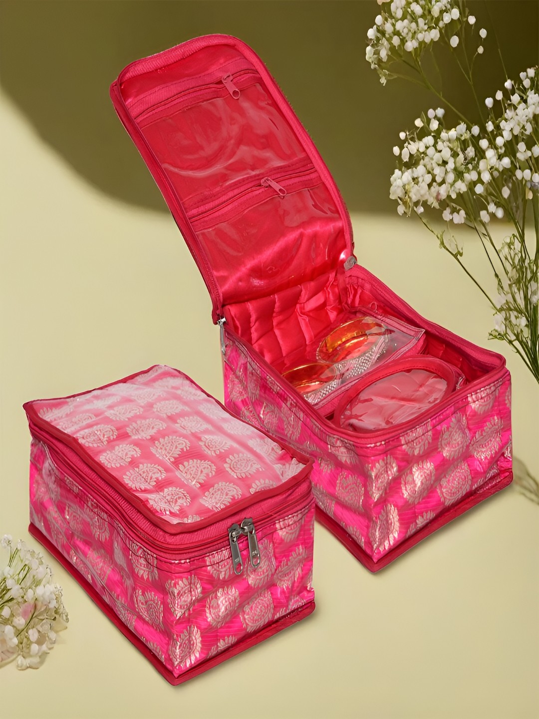 

Kuber Industries Pink 2 Pieces Reusable Jewellery Organisers